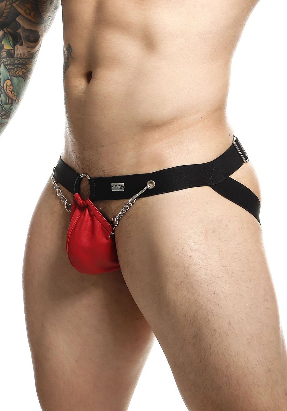 MOB Eroticwear String DNGEON Jockstrap mit Ketten Pofrei - rot (1-St) Kettendetail am Beutel