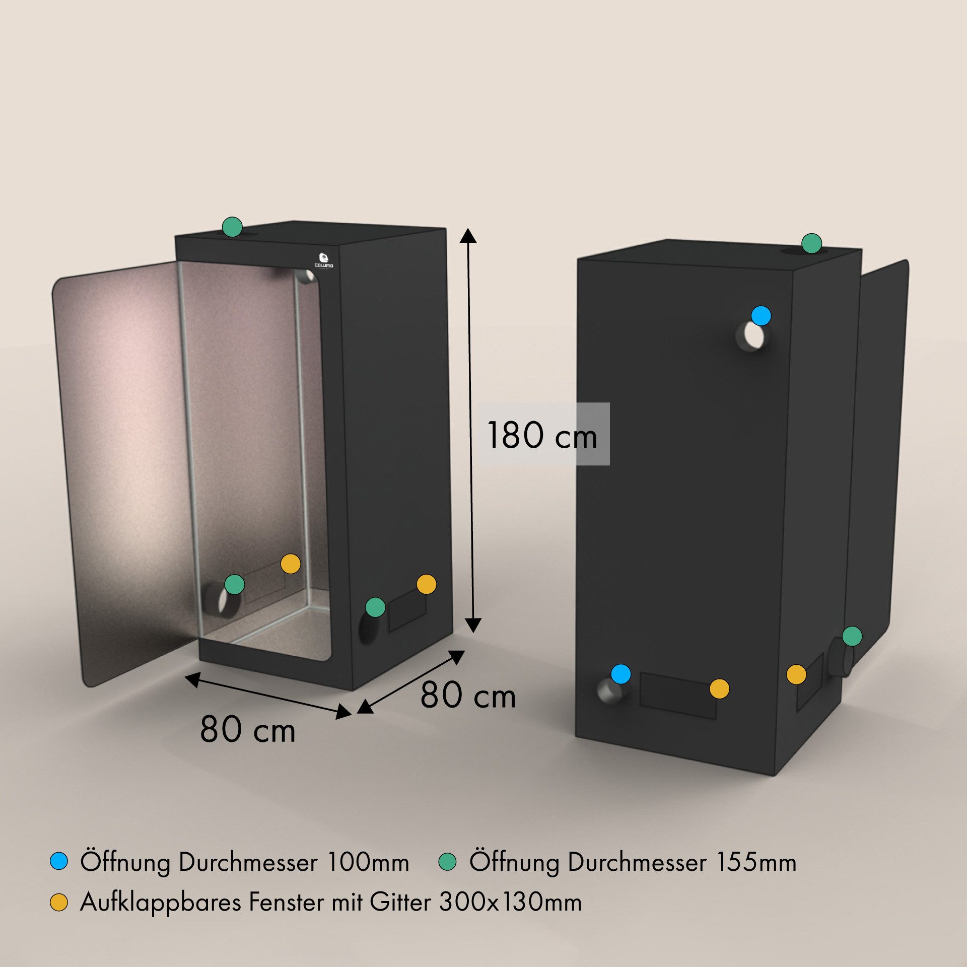 Green Spirit Gewächshaus Growbox 80x80x180 cm, Growzelt für 2 Pflanzen