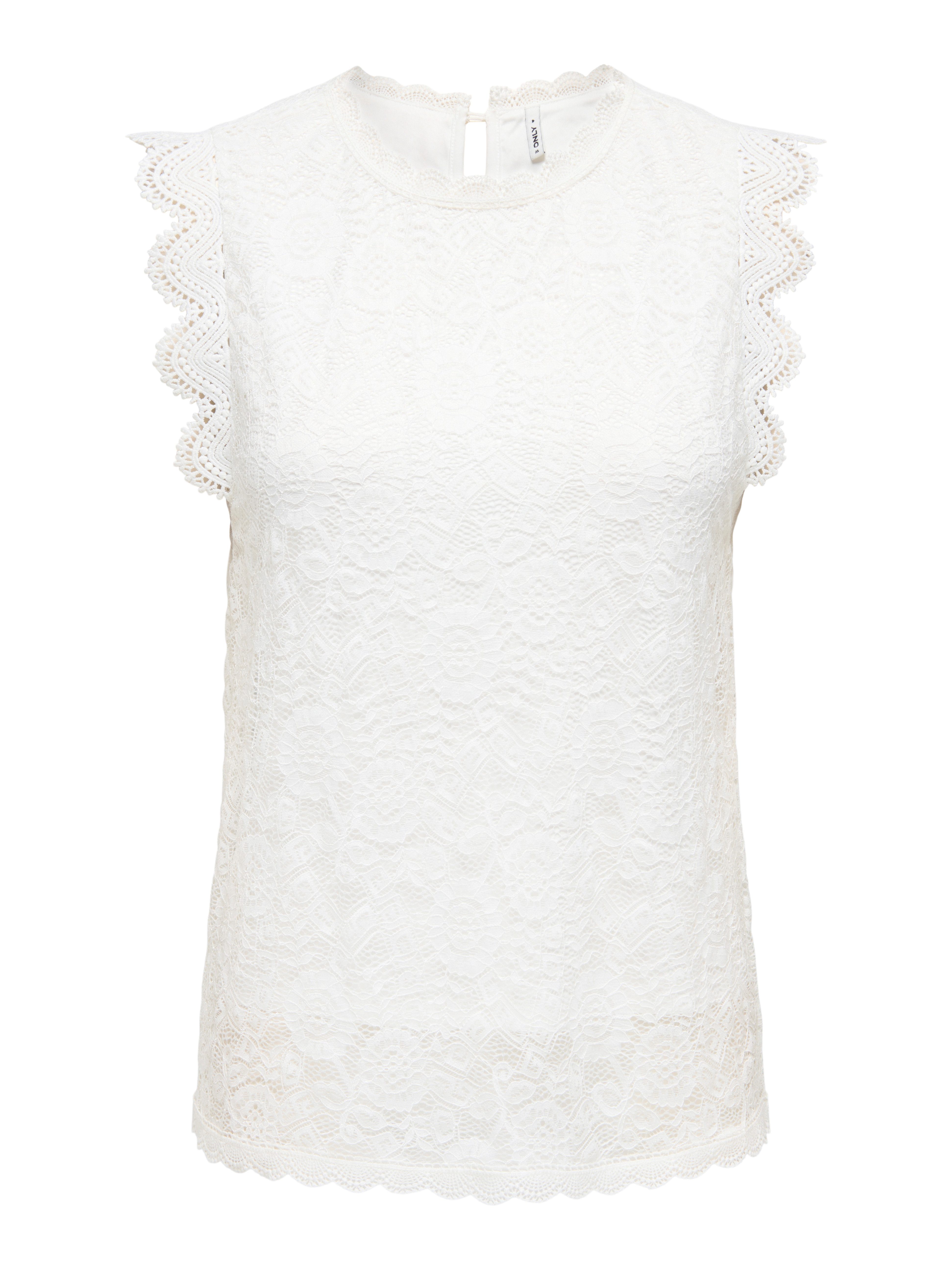 ONLY Spitzentop ONLSINE S/L LACE TOP CS JRS Materialmix, regular fit, Rundhals