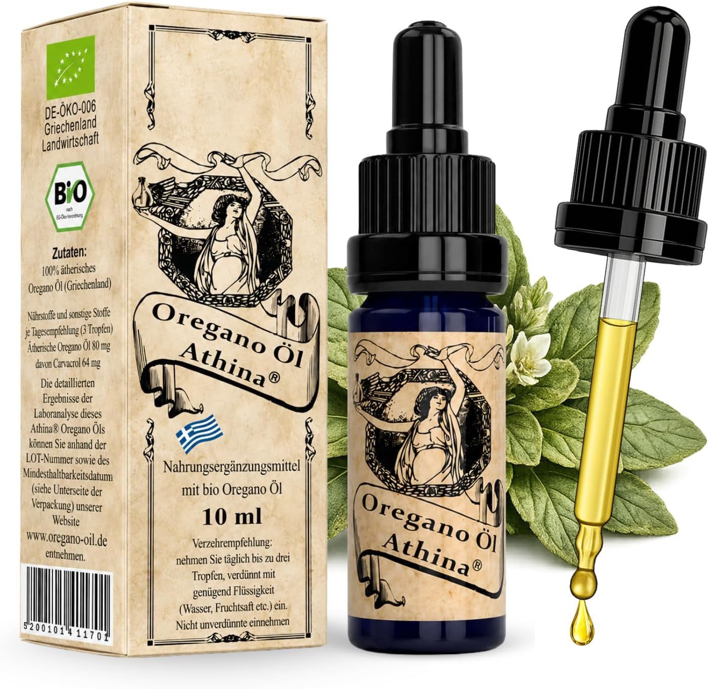 Athina Oregano Öl Bio DE-ÖKO-006 80% Carvacrol Oreganoöl Bio Tropfen Tropfen
