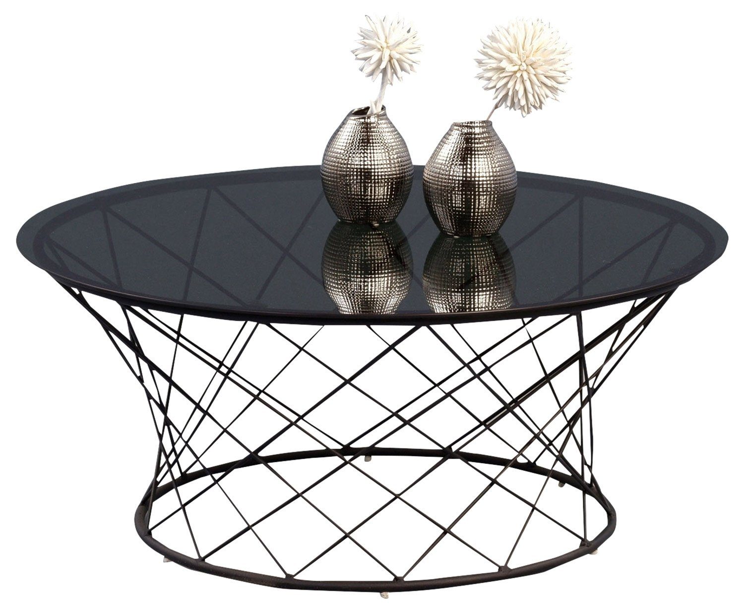 Couchtisch NOA, Grauglas, Metallgestell, Schwarz, Ø 80 cm