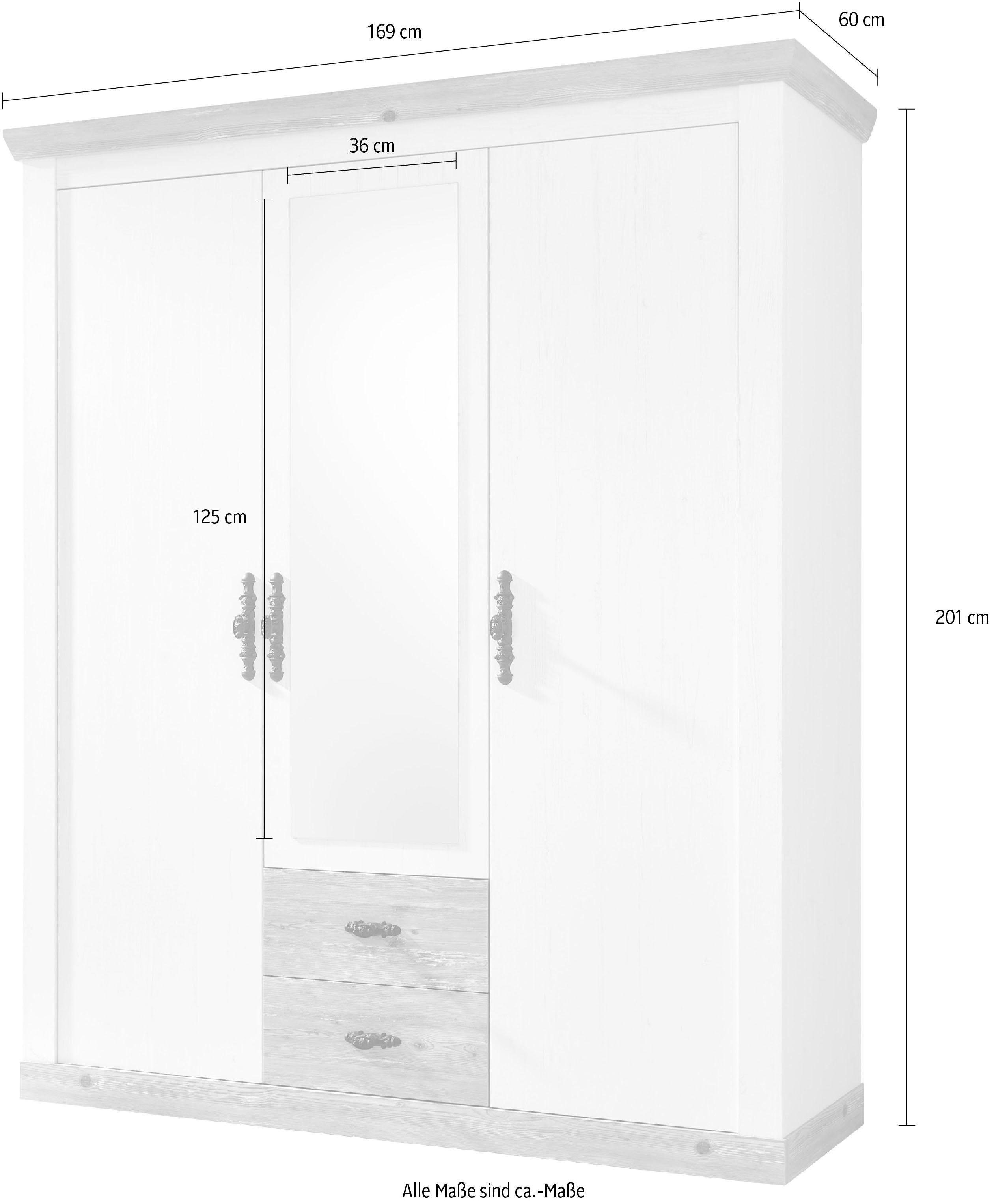 Home affaire Drehtürenschrank Florenz Landhausschrank,rustikale Metallgriffe mit feinen Verzierungen Kleiderschrank mit Spiegel Schlafzimmerschrank BESTSELLER Garderobe