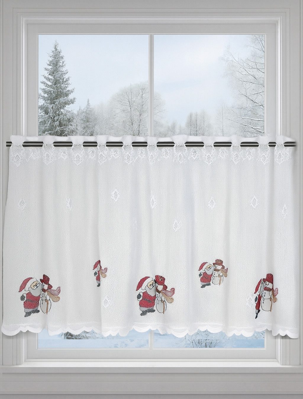 Clever-Kauf-24 Scheibengardine Scheibengardine Weihnachtsmann und Schneeman günstig online kaufen