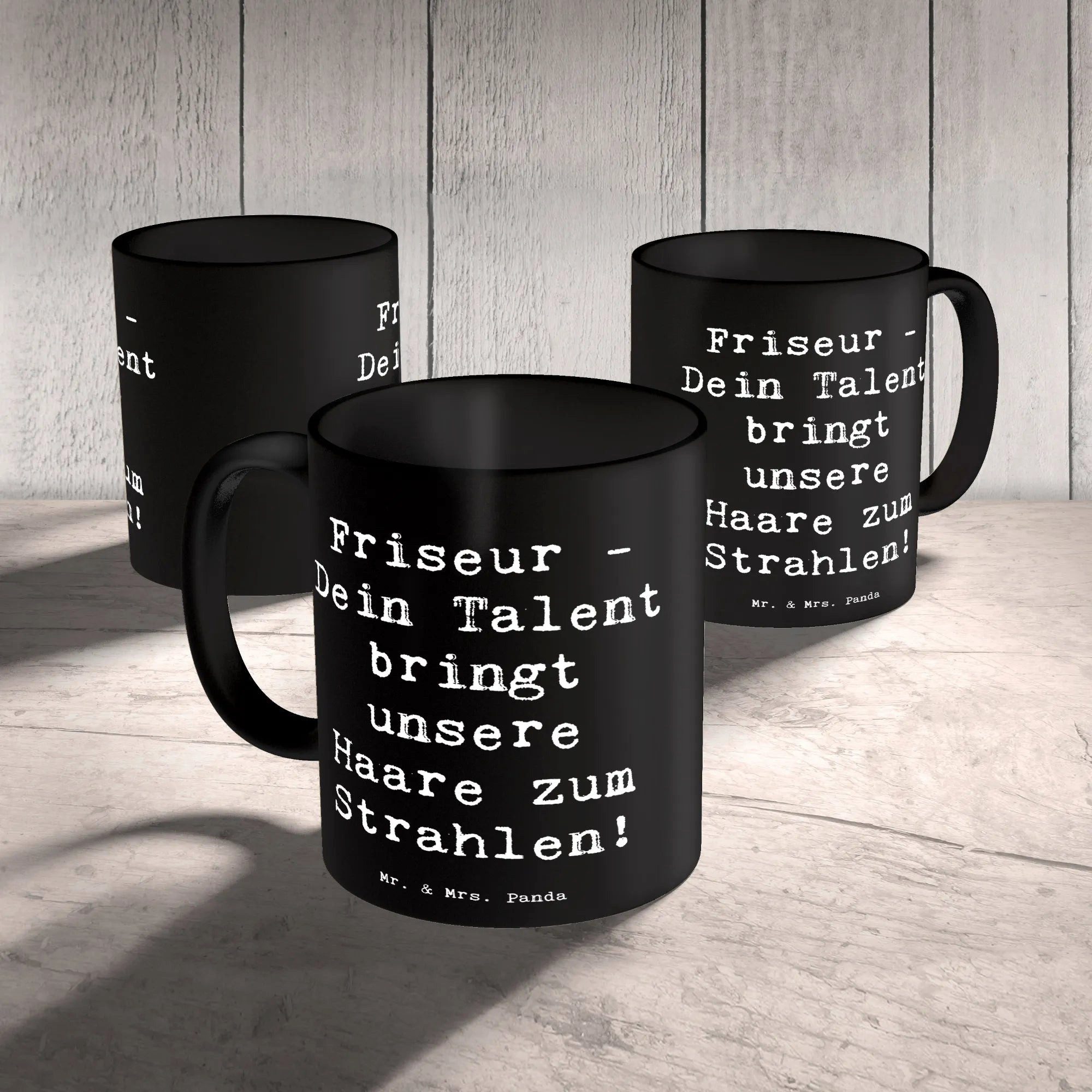 Mr. & Mrs. Panda Tasse Spruch Friseur Talent - Schwarz - Geschenk, Stil, Teetasse, besondere, 1-tlg., Keramik, Inspirierende Sprüche