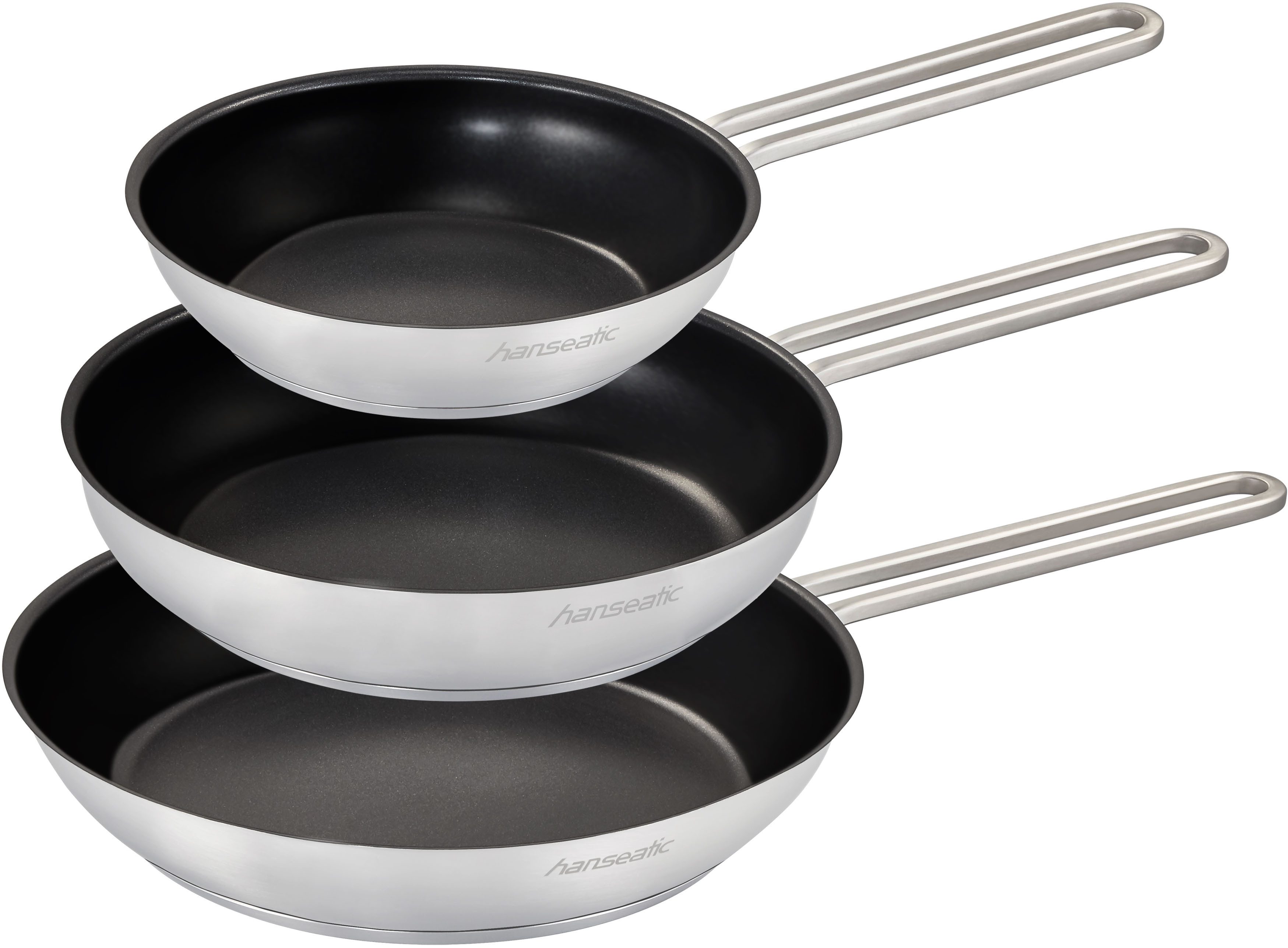 Hanseatic Сковороды-Set DAILY, Edelstahl 18/10 (Set, 3-tlg., 1x Pfanne Ø 20 cm, 24 cm und 28 cm), Жаровни mit Antihaftbeschichtung, für alle Herdarten, Induktion