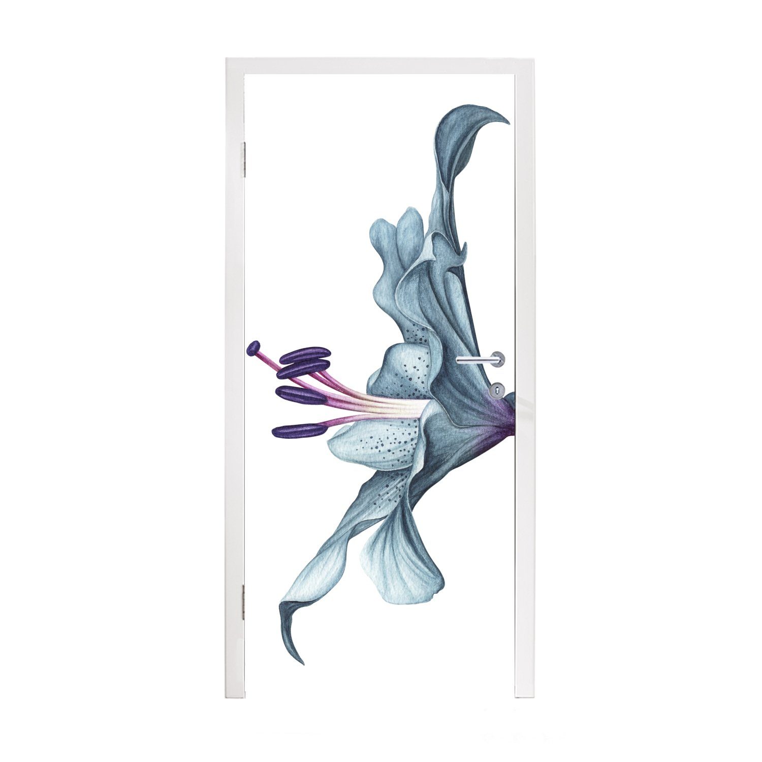 MuchoWow Türtapete Blumen - Aquarell - Lilie, Matt, bedruckt, (1 St), Fototapete für Tür, Türaufkleber, 75x205 cm