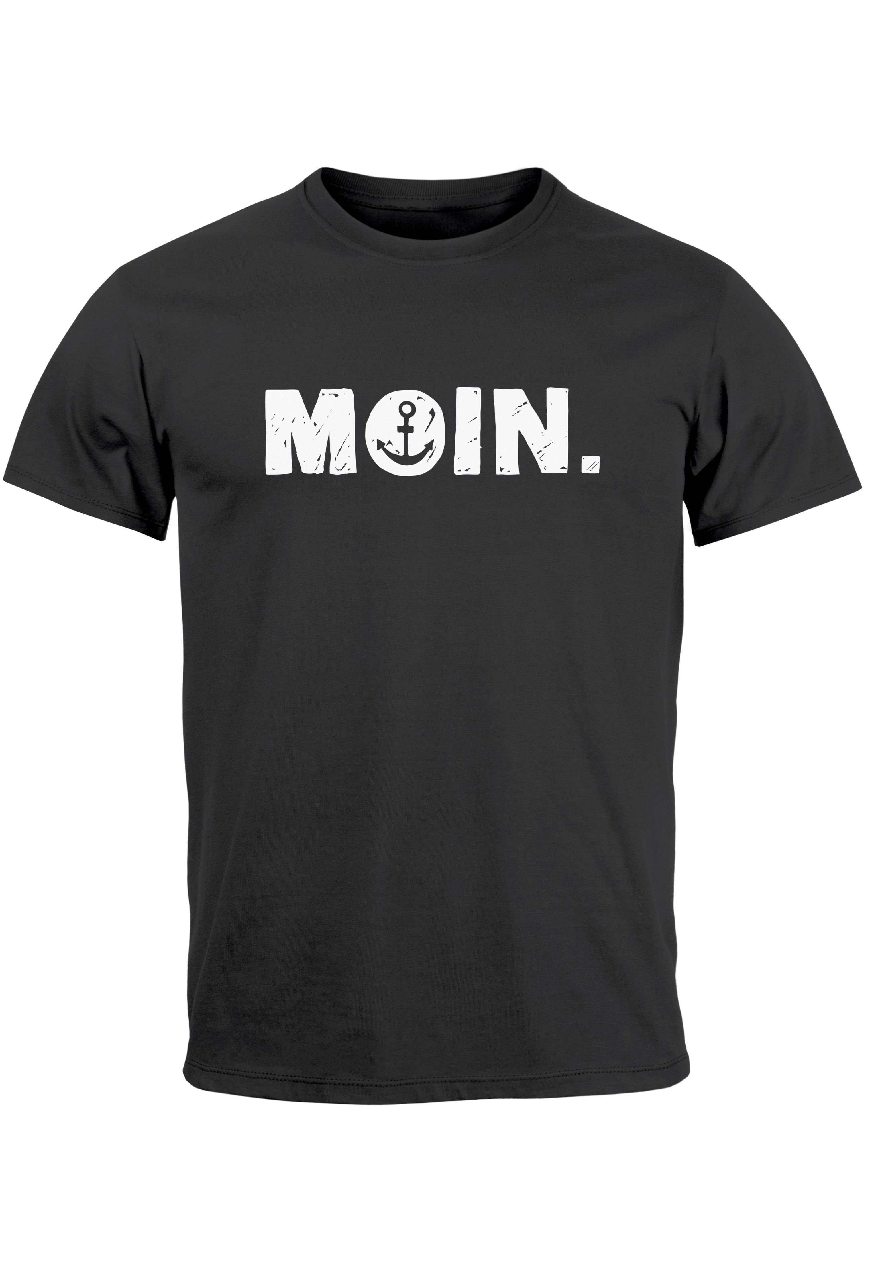Neverless Print-Shirt Herren T-Shirt Schriftzug Moin Dialekt Norden Hamburg Anker Print Fash mit Print anthrazit | T-Shirts