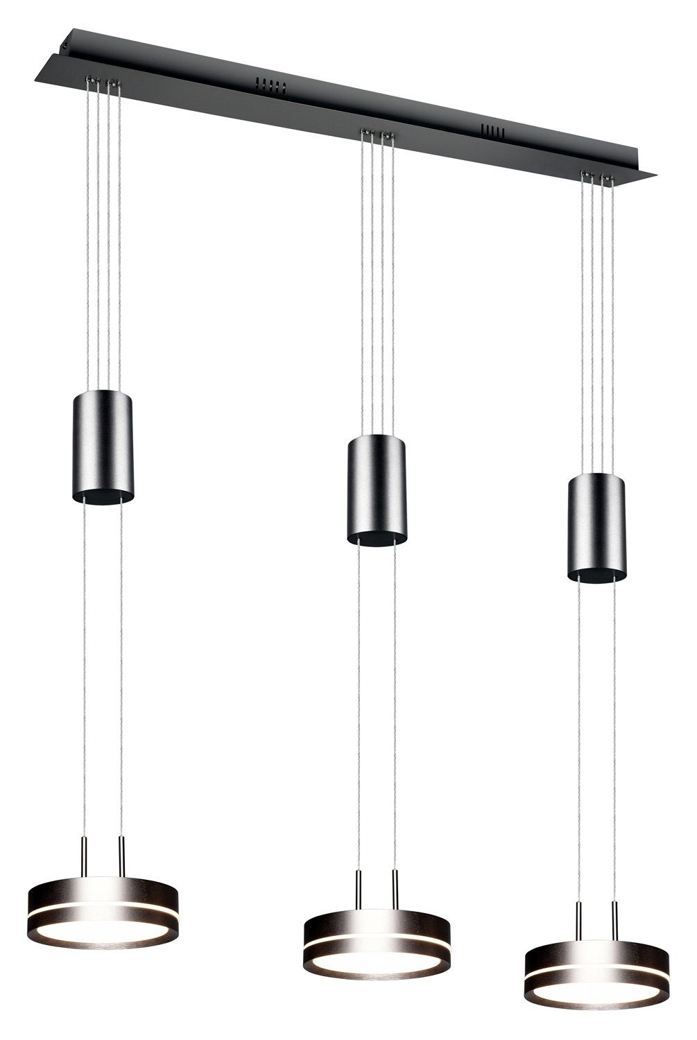 TRIO Leuchten LED Pendelleuchte LED FRANKLIN, Nickelfarben, Dimmfunktion, integriert, fest Warmweiß, Hängelampe 3-flammig, Höhenverstellbar, Metall, Hängeleuchte