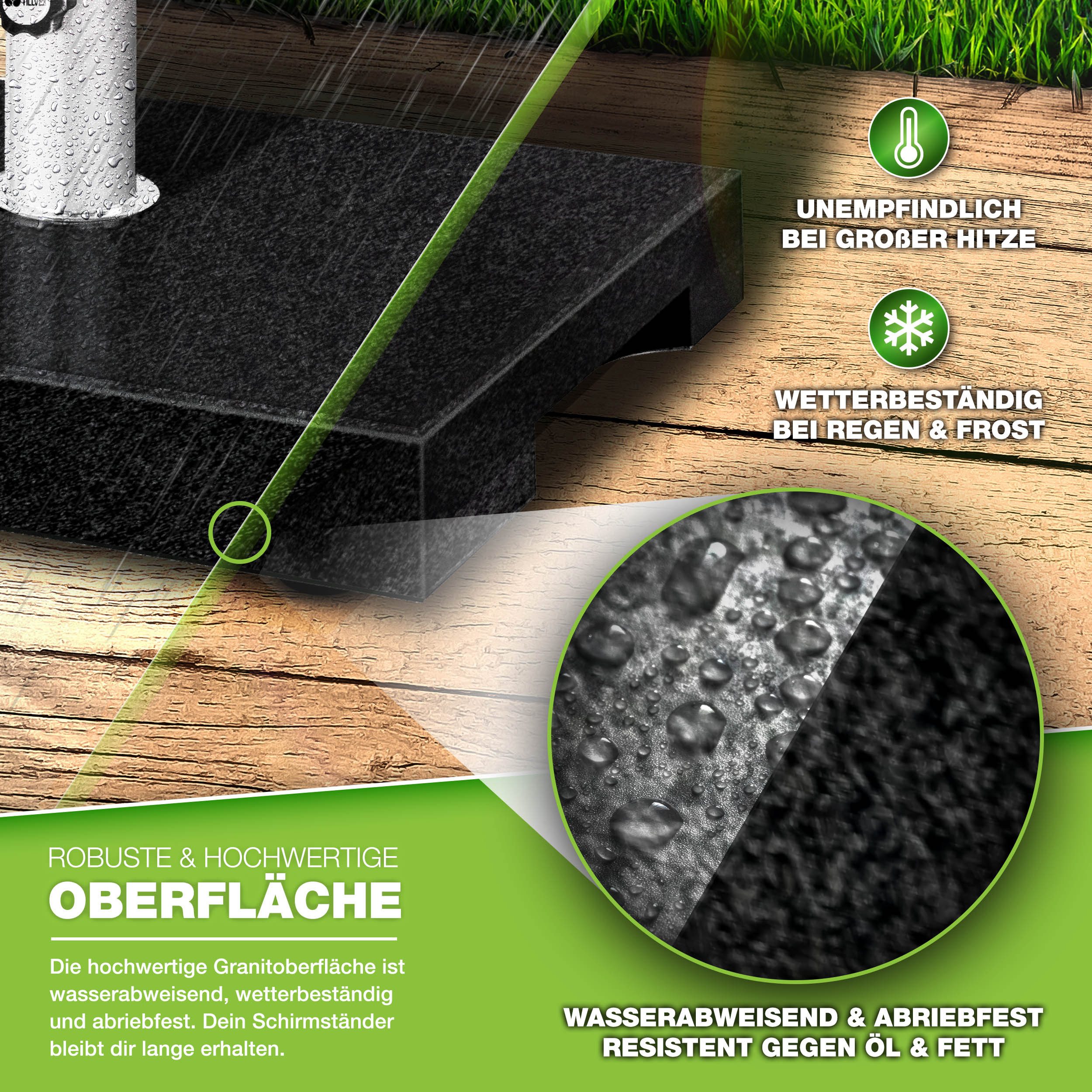 tillvex Sonnenschirm tillvex Granit Sonnenschirmständer, Balkonschirmständer für Schirmstöcke 16-48 mm & 300cm Schirmdurchmesser, Sonnenschirm, Granit Sonnenschirmständer