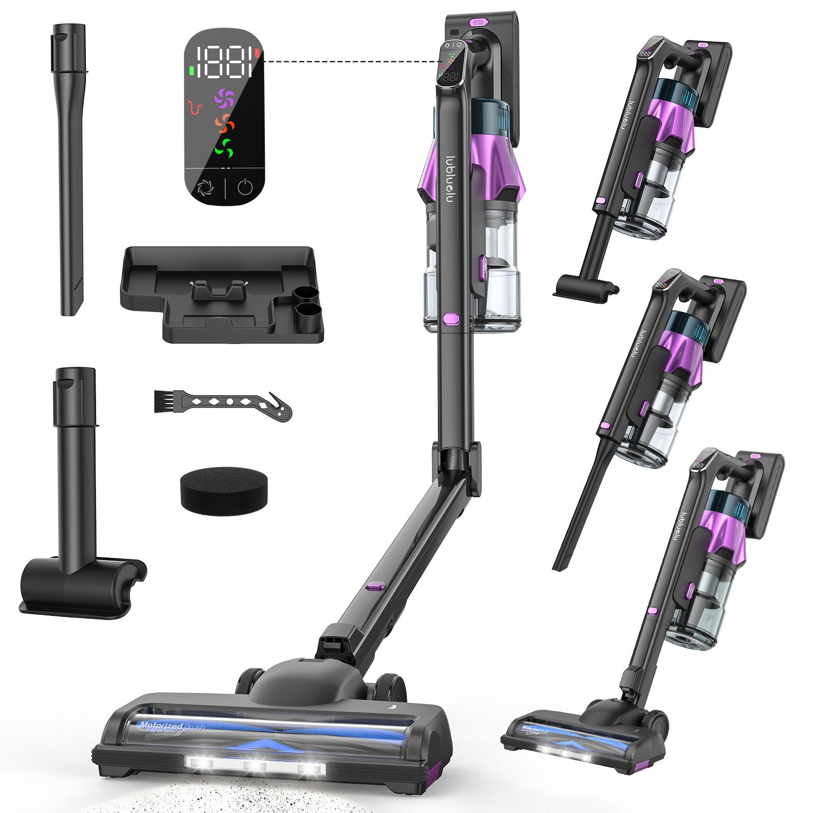 lubluelu Akku-Hand-und Stielstaubsauger G30 Kabelloser Akkusauger mit KnickRohr 50000pa / 2-in-1-Ladestation, 500 W, beutellos, 90° faltbare flexible Bodenbürste