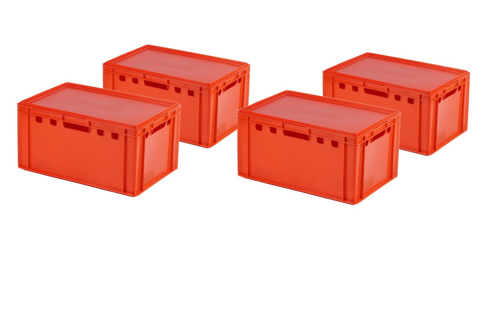 Logiplast Transportbehälter 4 Stück E3-Kisten rot mit Deckel in rot, (Spar-Set, 4 Stück), Lebensmittelecht, leicht zu reinigen, stapelbar