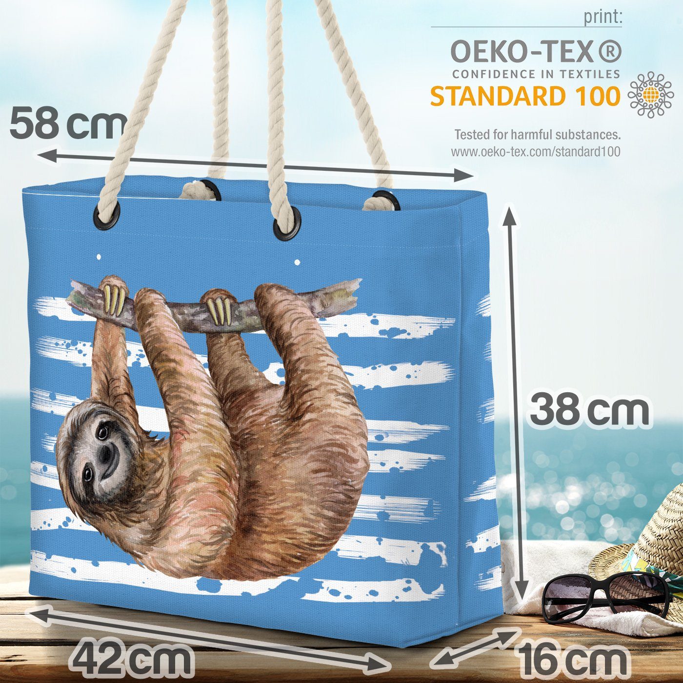 VOID Strandtasche (1-tlg), Faultier Shopper Tropen Bag Sommer Beach Safari blau Regenwald Faul Tier