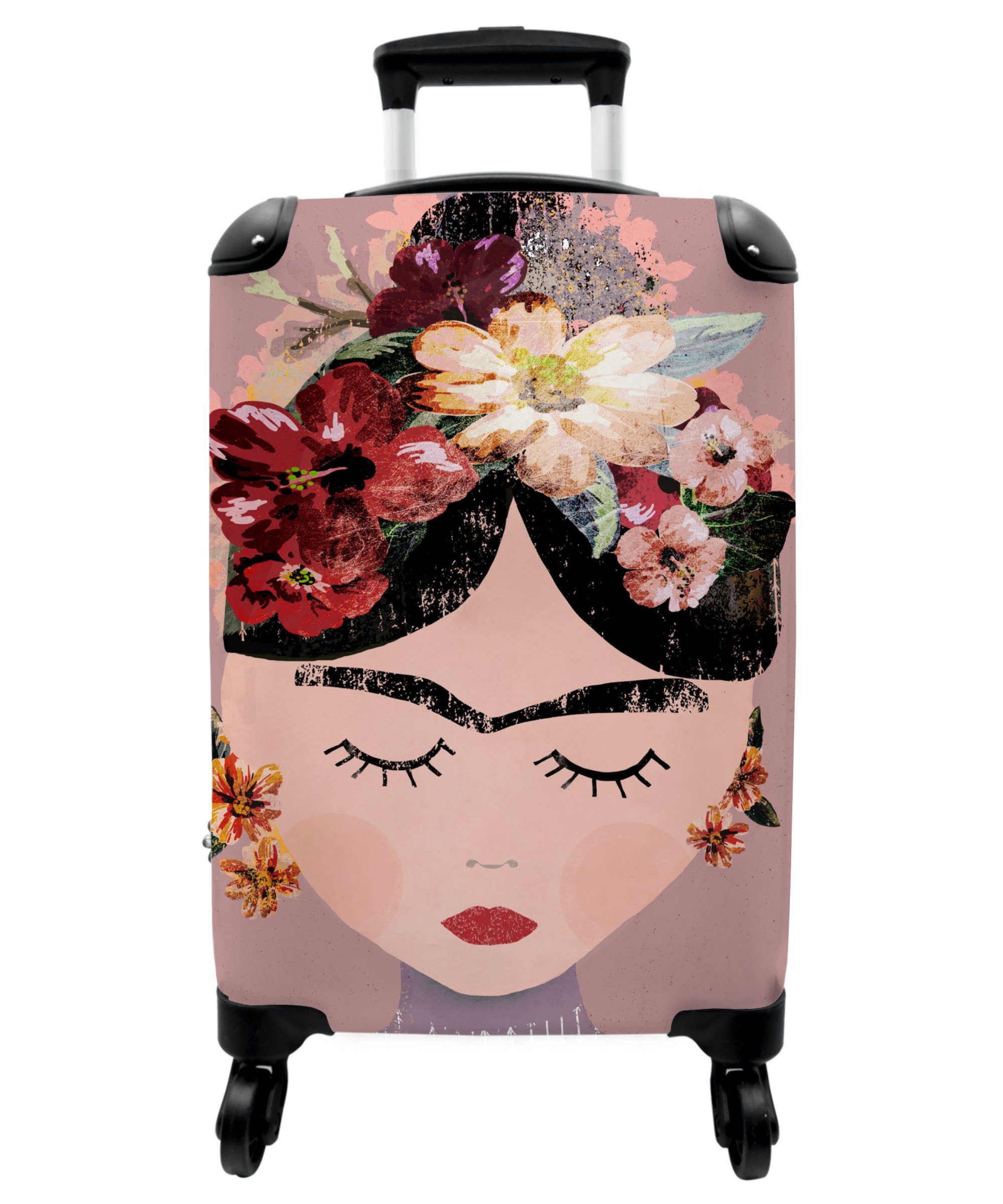 NoBoringSuitcases.com© Handgepäckkoffer 55x35x20cm Pastell - - Reisekoffer mit Frau Kahlo, - Trolley - Rollkoffer Kleine Handgepäck Cabin Rollen 4 Kunst 4 Rollen, - Blumen Frida