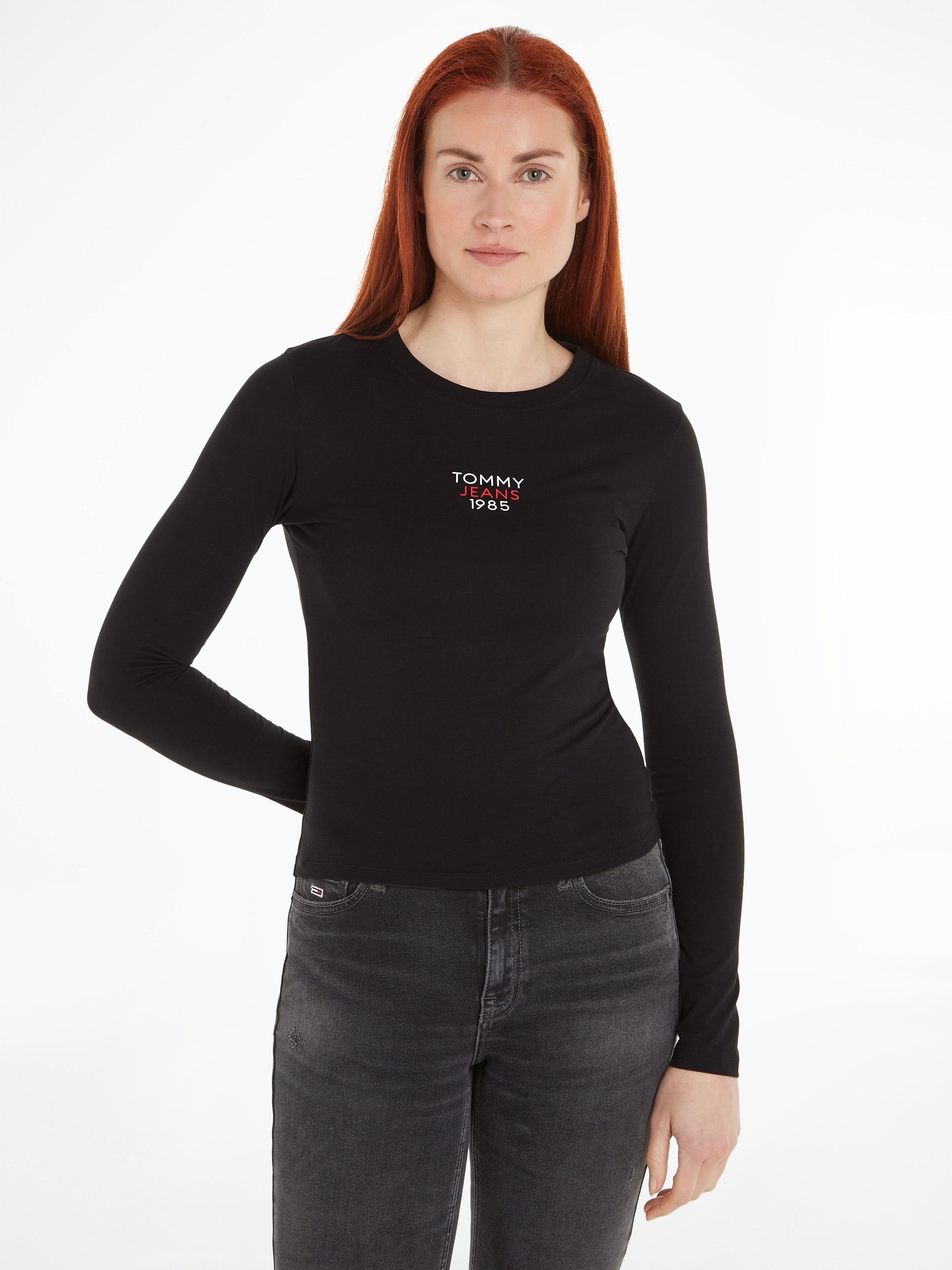 Tommy Jeans Curve T-Shirt TJW SLIM ESSENTIAL LOGO 1 LS EXT mit Tommy Jeans Logo-Schriftzug Black
