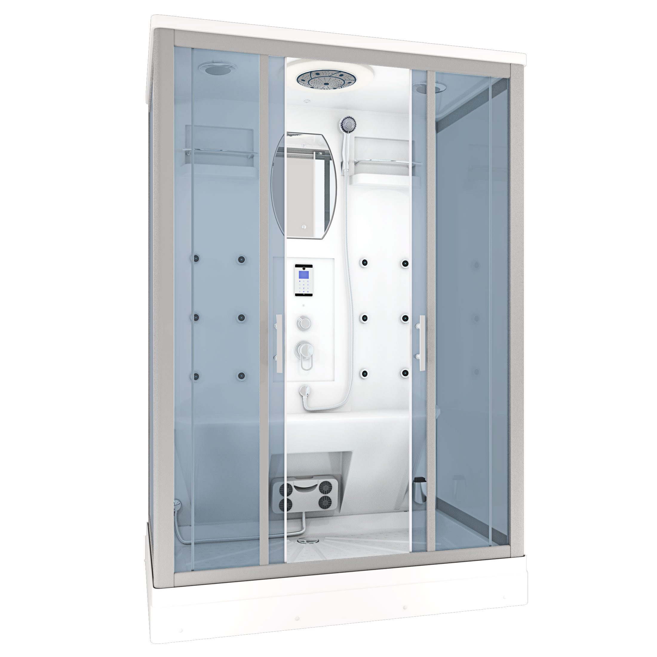 AcquaVapore Dampfdusche AcquaVapore Dampfdusche Sauna Dusche Duschkabine D27-EH-ALL 140x90 cm, Sicherheitsglas ESG, Höhenverstellbar, Mit Bauanleitung, Mit Beleuchtung, Mit Spiegel, Gehä