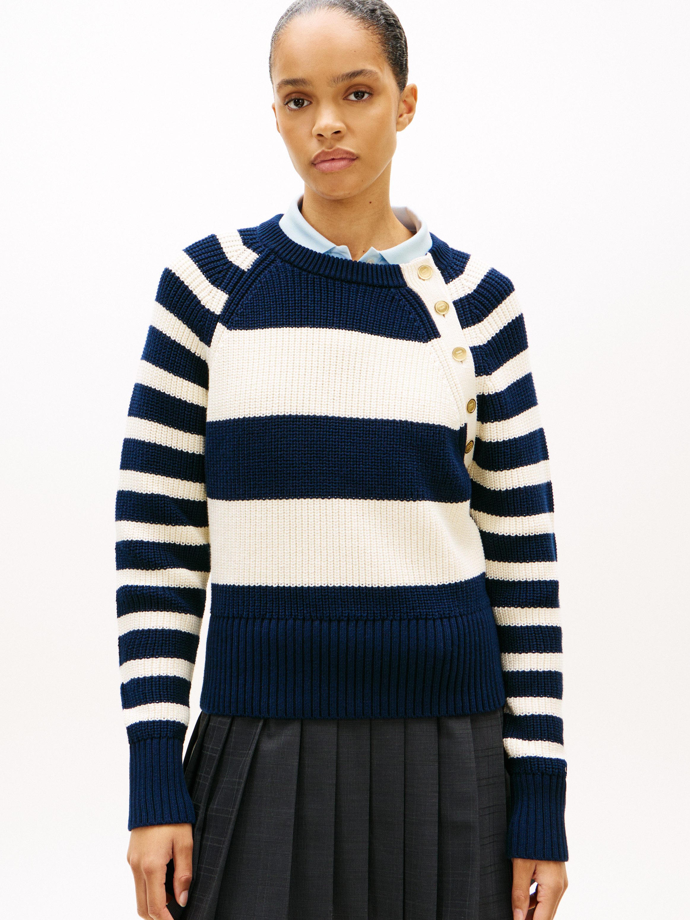 Tommy Hilfiger Strickpullover GOLD BTN UTILITY LS C-NK SWT mit goldfarbenen günstig online kaufen