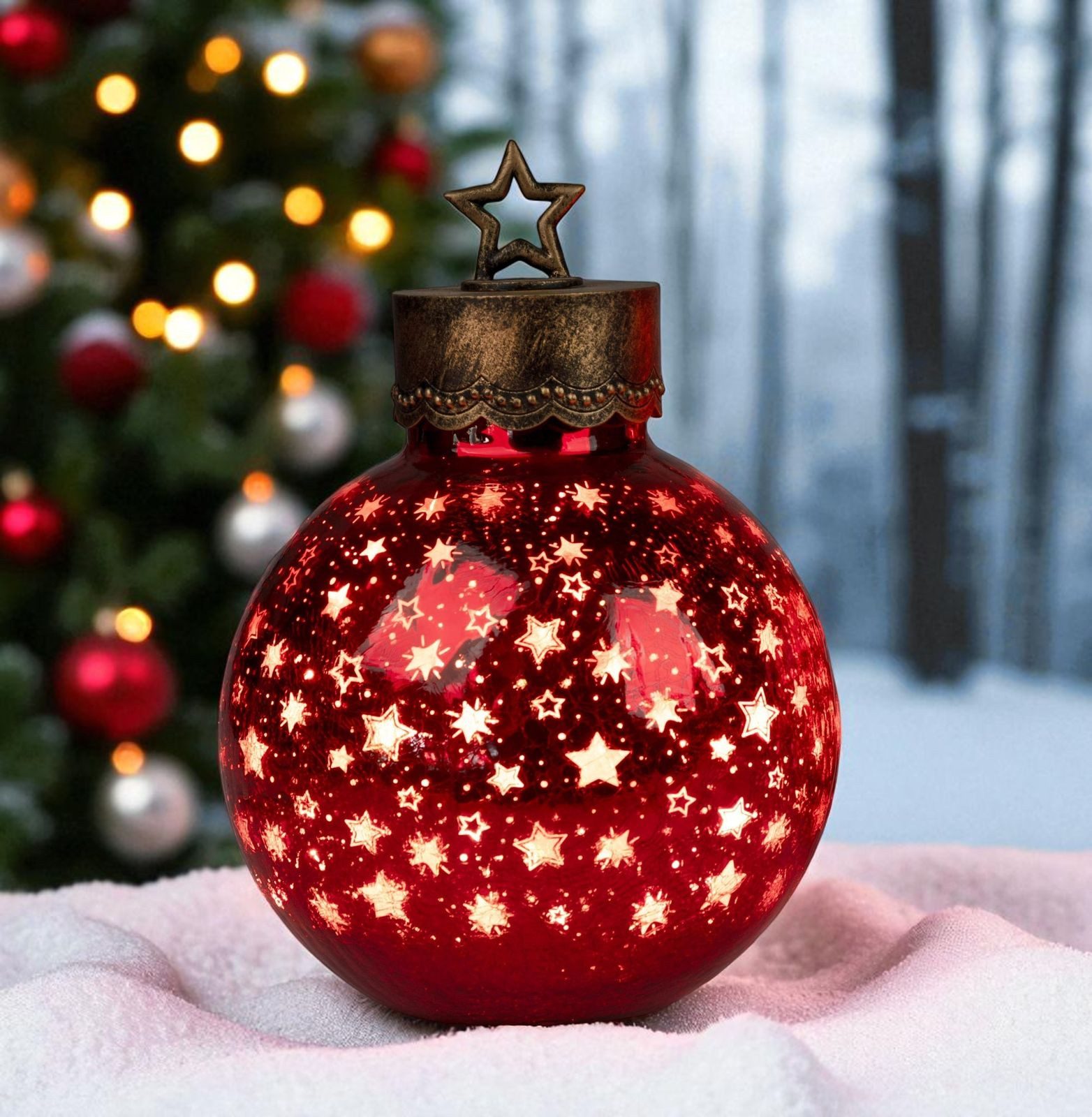 formano LED Dekolicht XL Glas-Kugel 30 cm Sterne Rot Timer 6h/18h Weihnacht günstig online kaufen