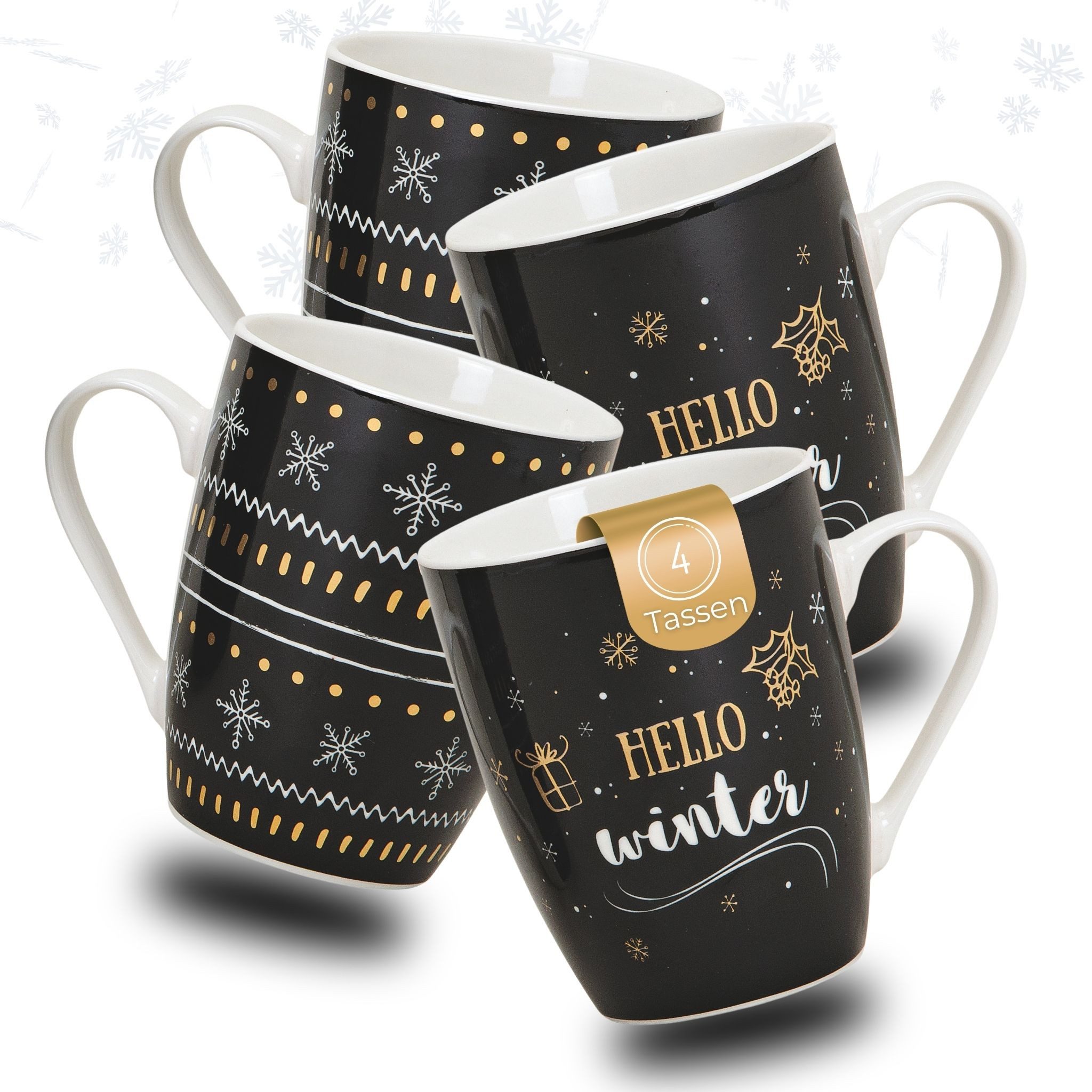 matches21 HOME & HOBBY Tasse, Winterdekor gold schwarz, Gr. 300 ml