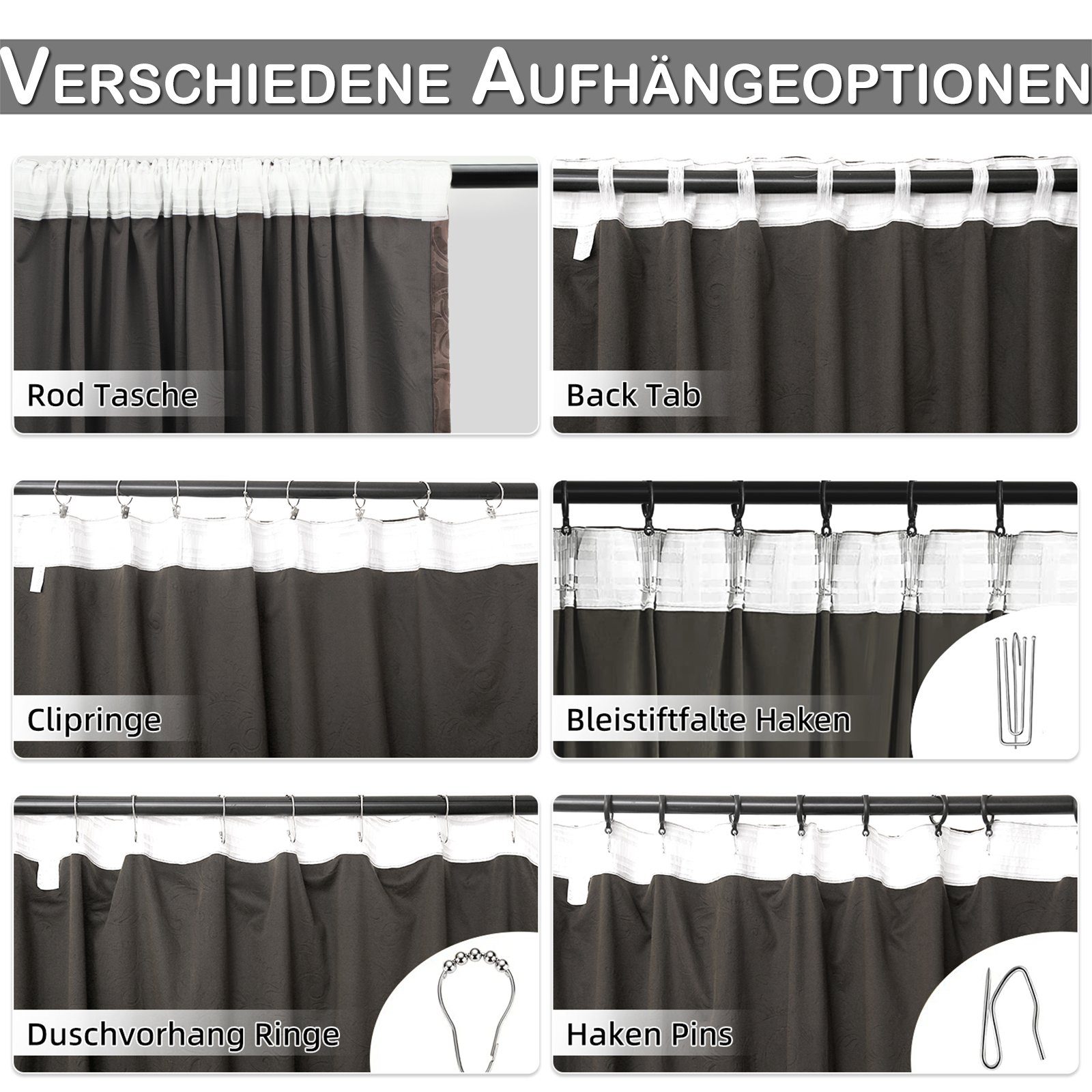 Verdunkelungsvorhang Thermovorhänge 2 Stuck Samt,Mehrere Vorhang, Toffeebraun-1 BTTO, Multifunktionsband (2 Blickdicht, St), BXH:132X183cm/132X213cm/132X244cm/132X274cm/132X304cm Aufhängeoptionen