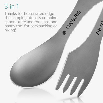 Navaris Campinglöffel 3in1 Titan Camping Besteck - Messer, Gabel und Löffel in Tasche (1 Stück)