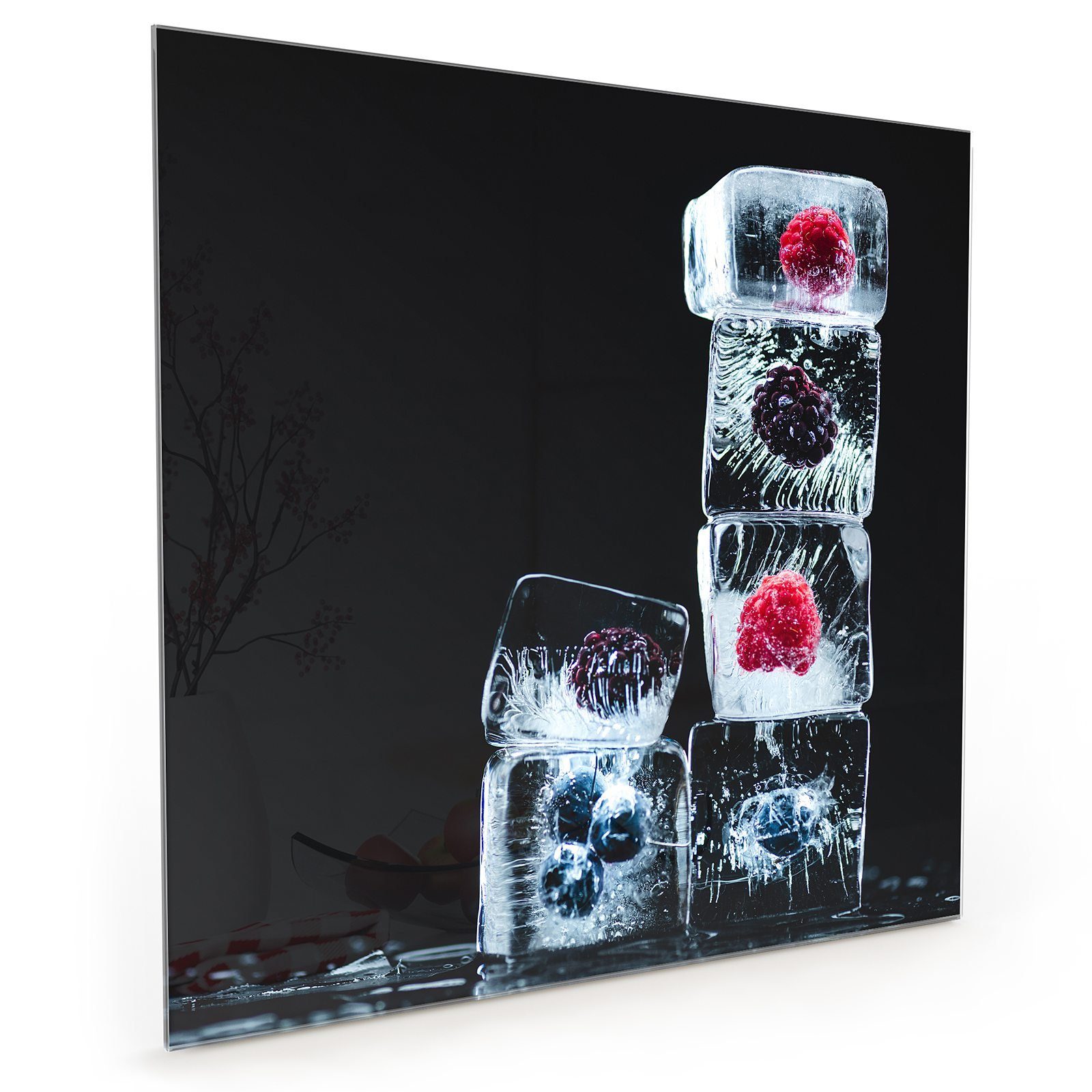 Primedeco Küchenrückwand Küchenrückwand Spritzschutz Glas mit Motiv Eiswürfelstapel mit Beeren