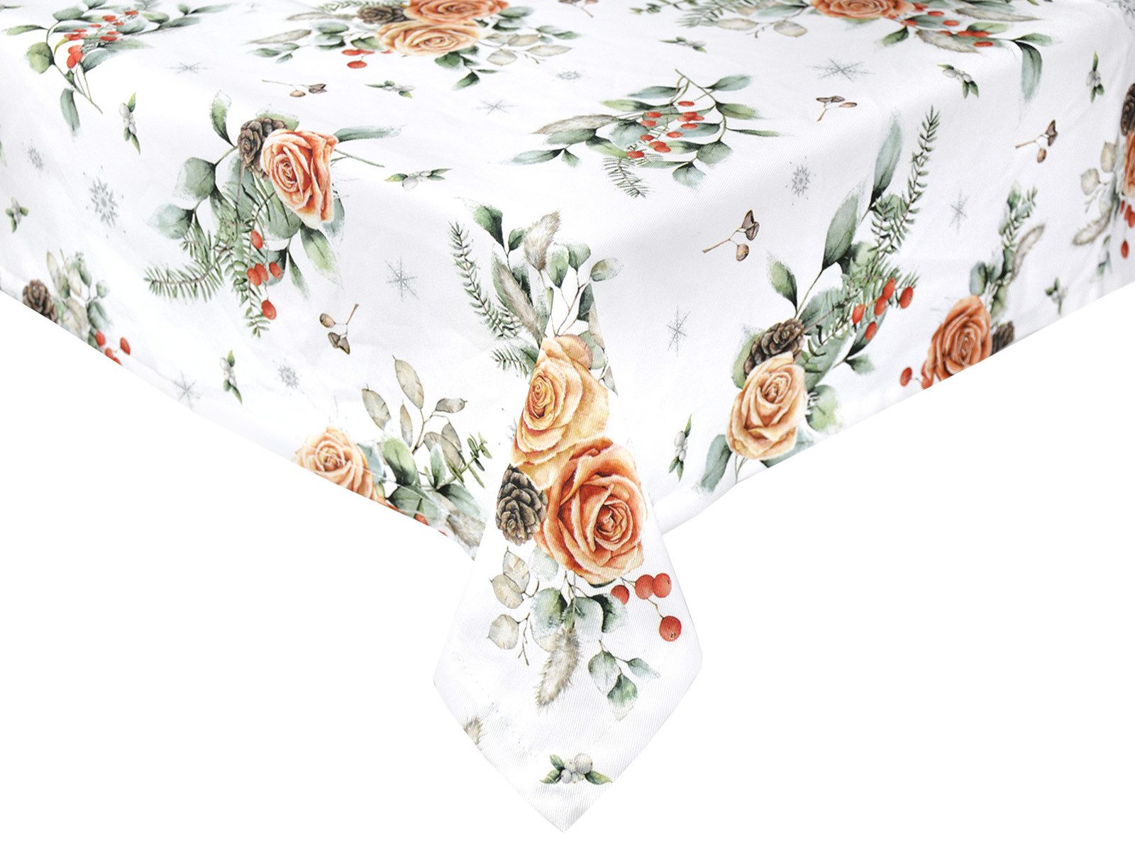 beties Tischdecke Magie des Winters Frost-Rose (1-tlg, 1 Stück Tischdecke), mit Rosen, Kiefernzapfen und Zweigen