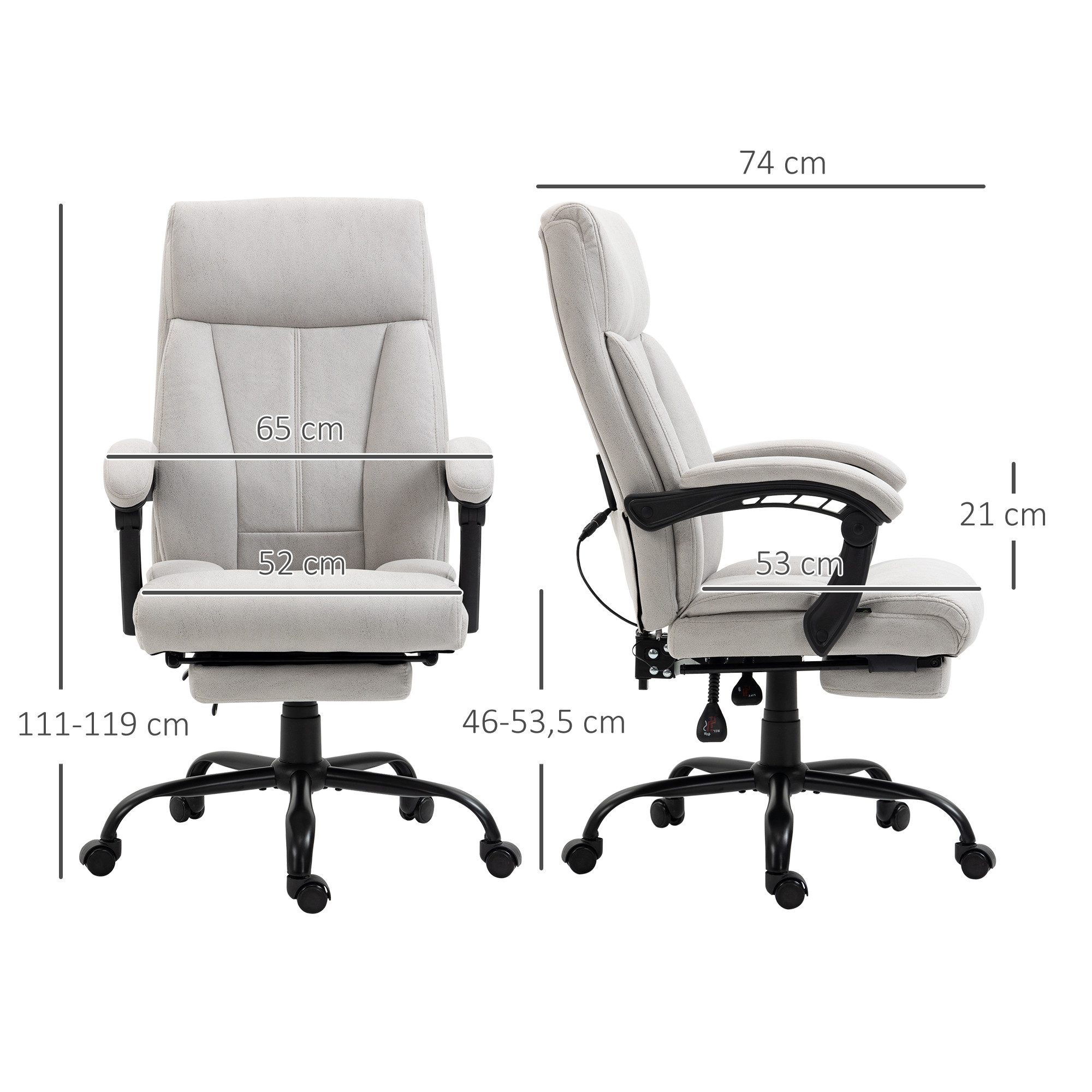 Vinsetto Schreibtischstuhl Bürostuhl mit Wippfunktion, Massagesessel (Chefsessel, 1 St), 120 kg Belastbar, Hellgrau – Bild 3 von 5