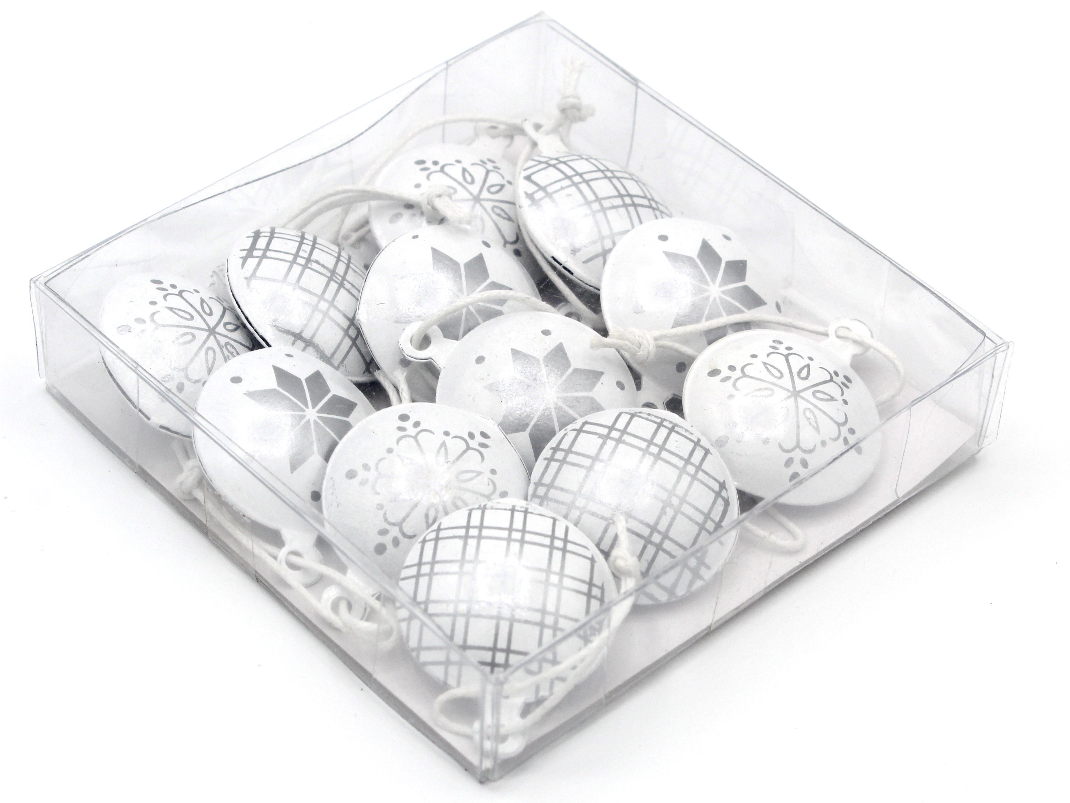 LB H&F Lilienburg Dekohänger 12er SET Christbaumanhänger Christbaumschmuck (Anhänger Christbaum Tannenbaum Weihnachtsbaum Deko Christbaumschmuck Weihnachtsanhänger Weihnachtsschmuck Dekohänger Weihnachten Weihnachtsdeko weiß Nostalgie Vintage basteln Weihnachtsanhänger Metall silber Shabby SCHELLEN WEISS)