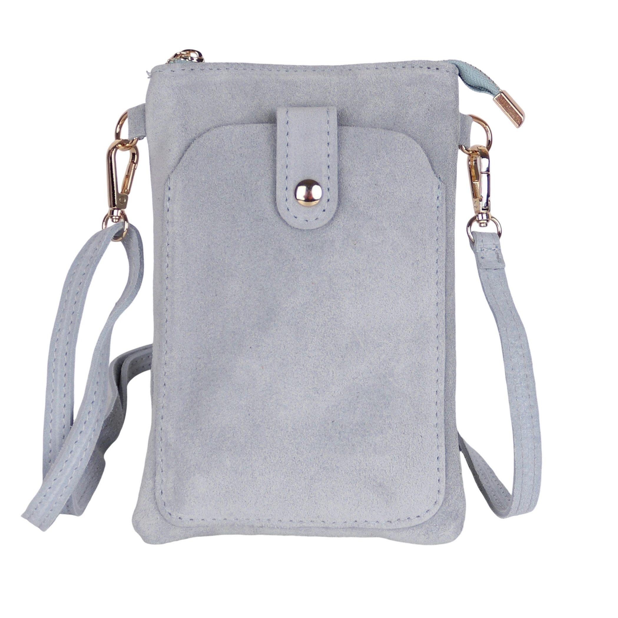 MIRROSI Handytasche Damen Kleine Umhängetasche aus Wildleder Made in Itlay (ca.14x21x3cm), Mini Handytasche zum Umhängen, Handy Tasche