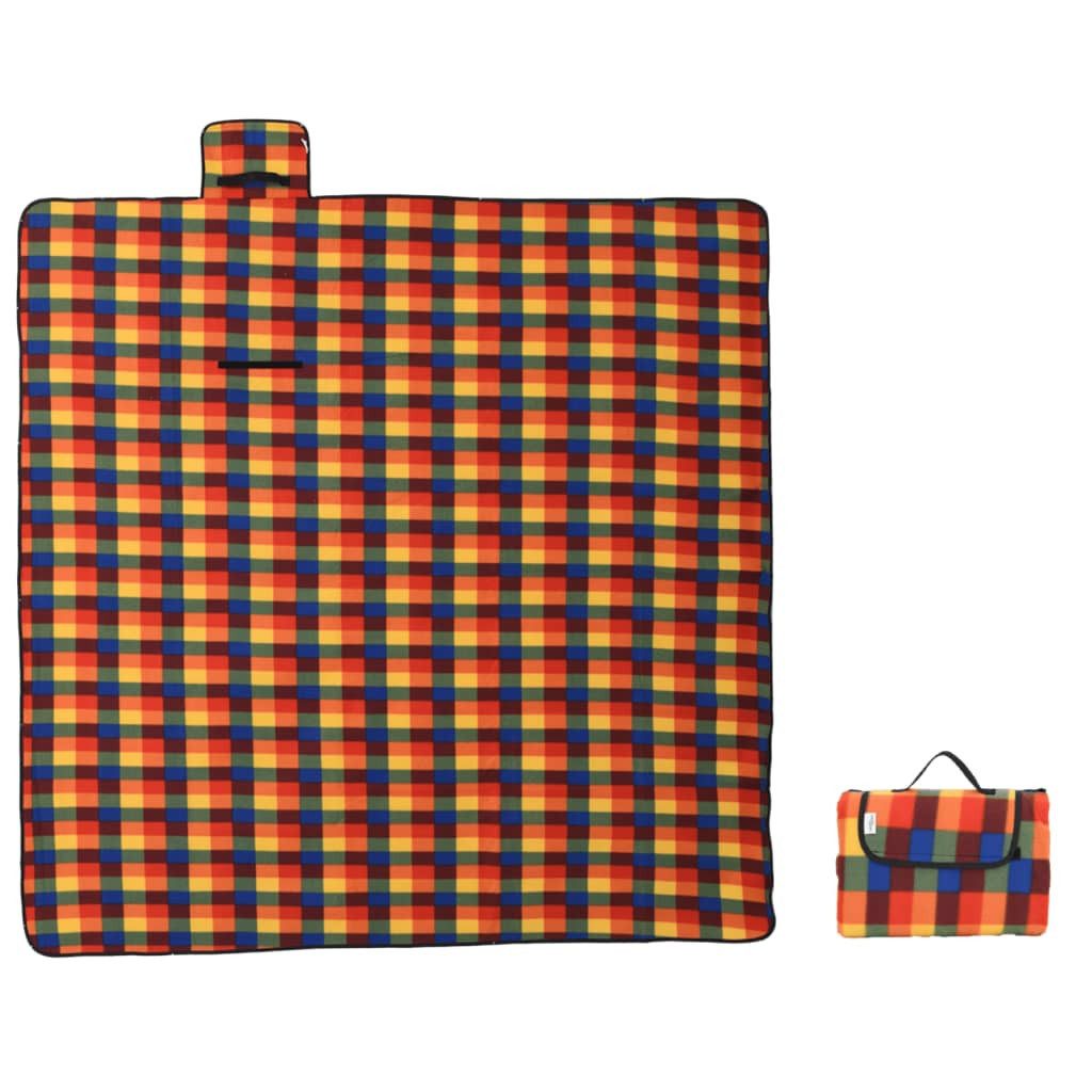 Wohndecke 200 x 200 cm Picknickdecke Faltbar Mehrfarbig Kariert 200x200 cm Samt, vidaXL