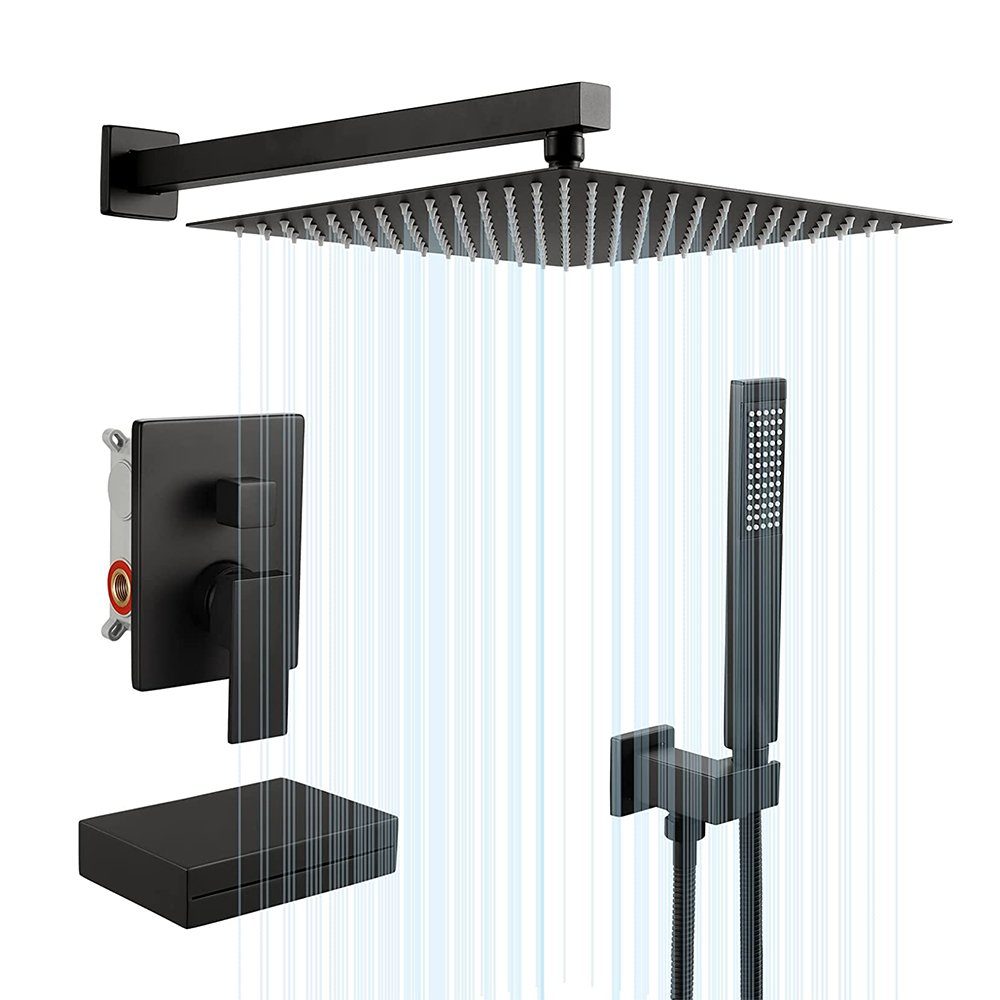 XIIW Duschsystem Duschsystem Unterputz Schwarz Duscharmatur System Duschset, mit 30 x30cm Quadratischer Duschkopf aus Messing