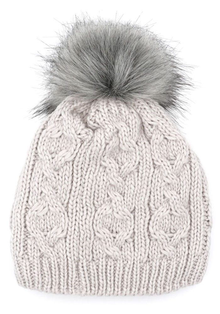 MAXIMO Strickmütze mit Zopfstrickmuster und FakeFur Bommel