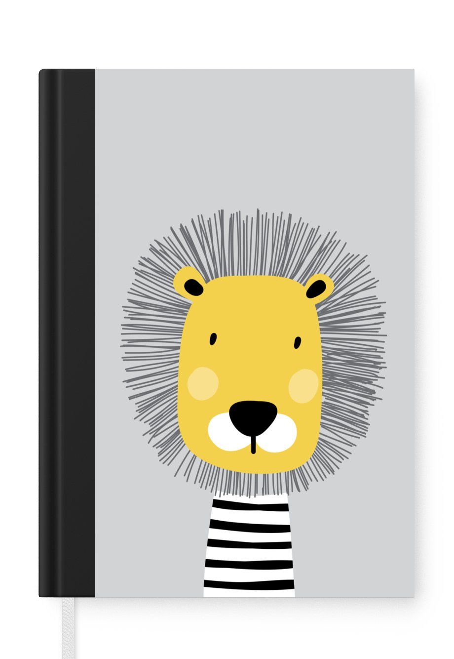 MuchoWow Notizbuch Illustration eines Löwen auf grauem Hintergrund, Journal, Merkzettel, Tagebuch, Notizheft, A5, 98 Seiten, Haushaltsbuch