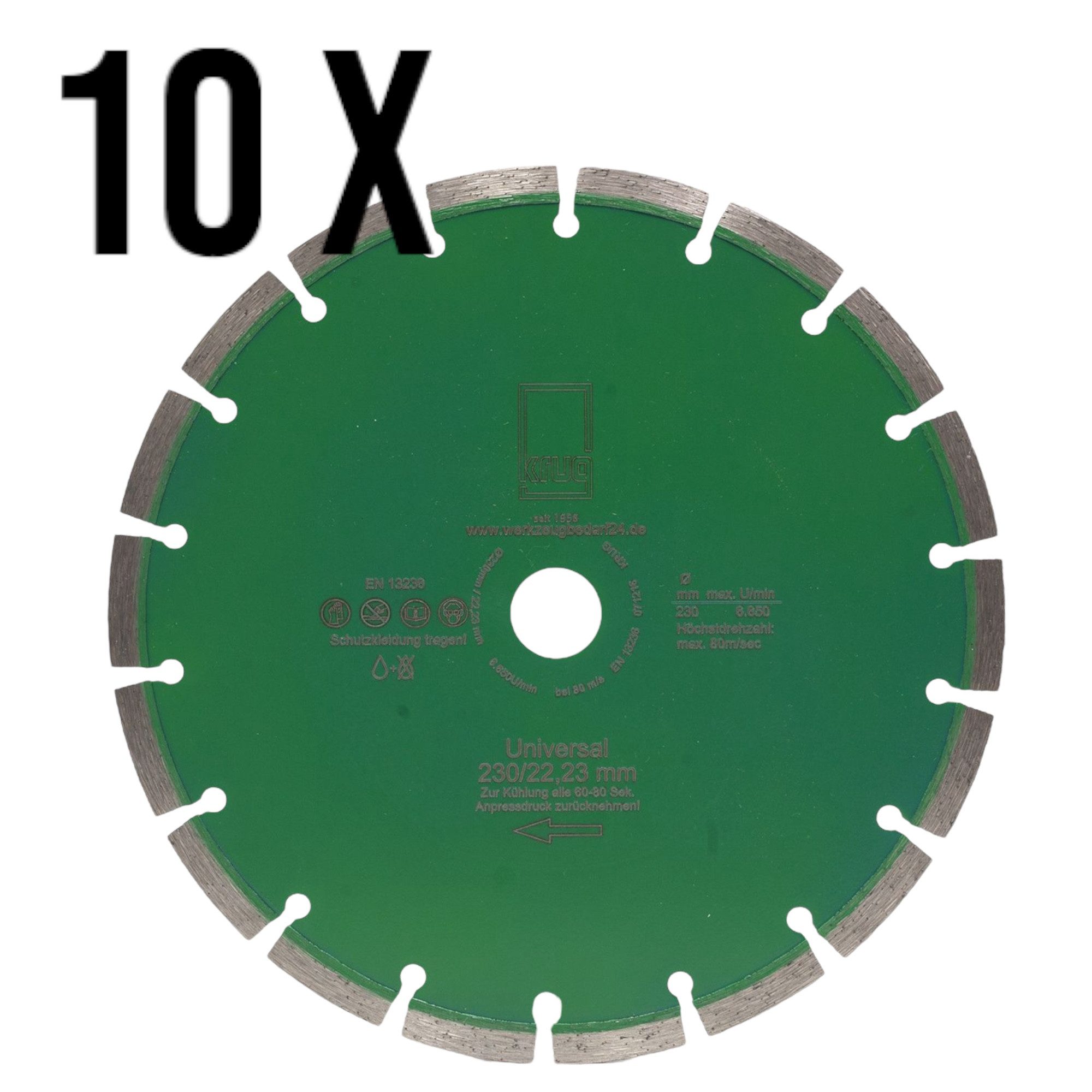 Trennscheiben Set 10 Stück Diamantscheibe Green Cut Beton Universal 230 mm f&u