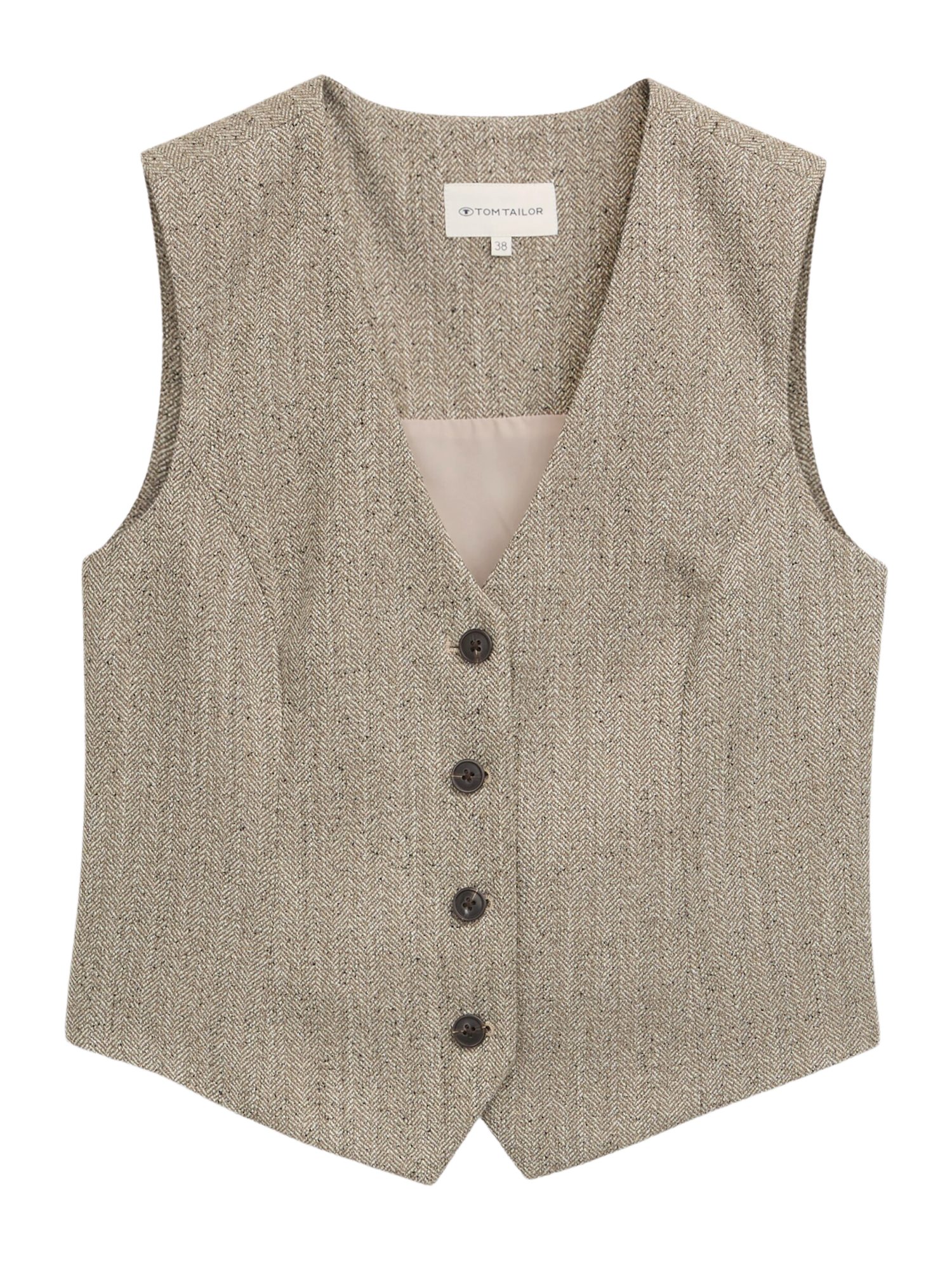 TOM TAILOR Blouson H natur,Elegant,Polyester,Fischgrät,V-Ausschnitt,Ärmellos,Tailliert