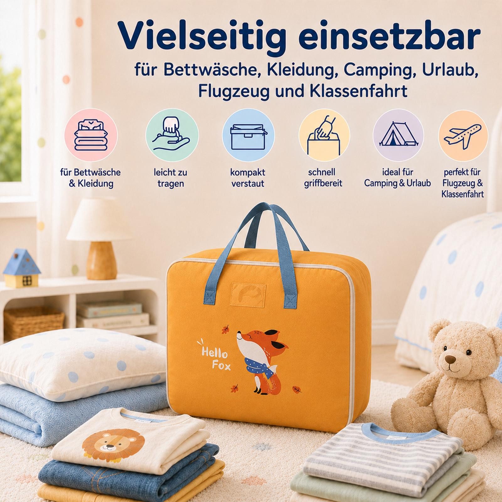 VERCO Reisetasche Kinder Gepäcktasche faltbar für Klassenfahrt (1-tlg), Faltbare Aufbewahrungstasche Kinderzimmer Camping Urlaub