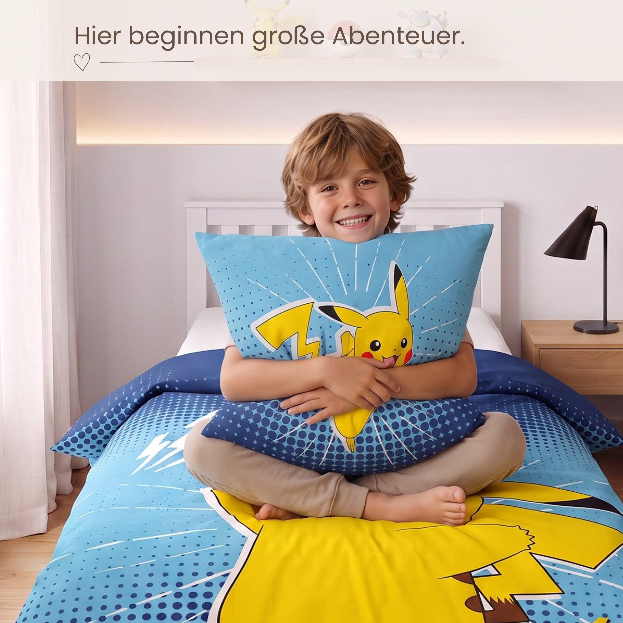 MTOnlinehandel Bettwäsche Pika Power Pokemon 135x200 + 80x80 cm, Pikachu, Microfaser, 2 teilig, Geschenkidee für Mädchen und Jungen, Wende-Motiv – Bild 5 von 5