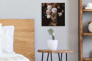 OneMillionCanvasses® Gemälde Katze - Blumen - Haustier, (1 St), Leinwand Bilder für Wohnzimmer Schlafzimmer