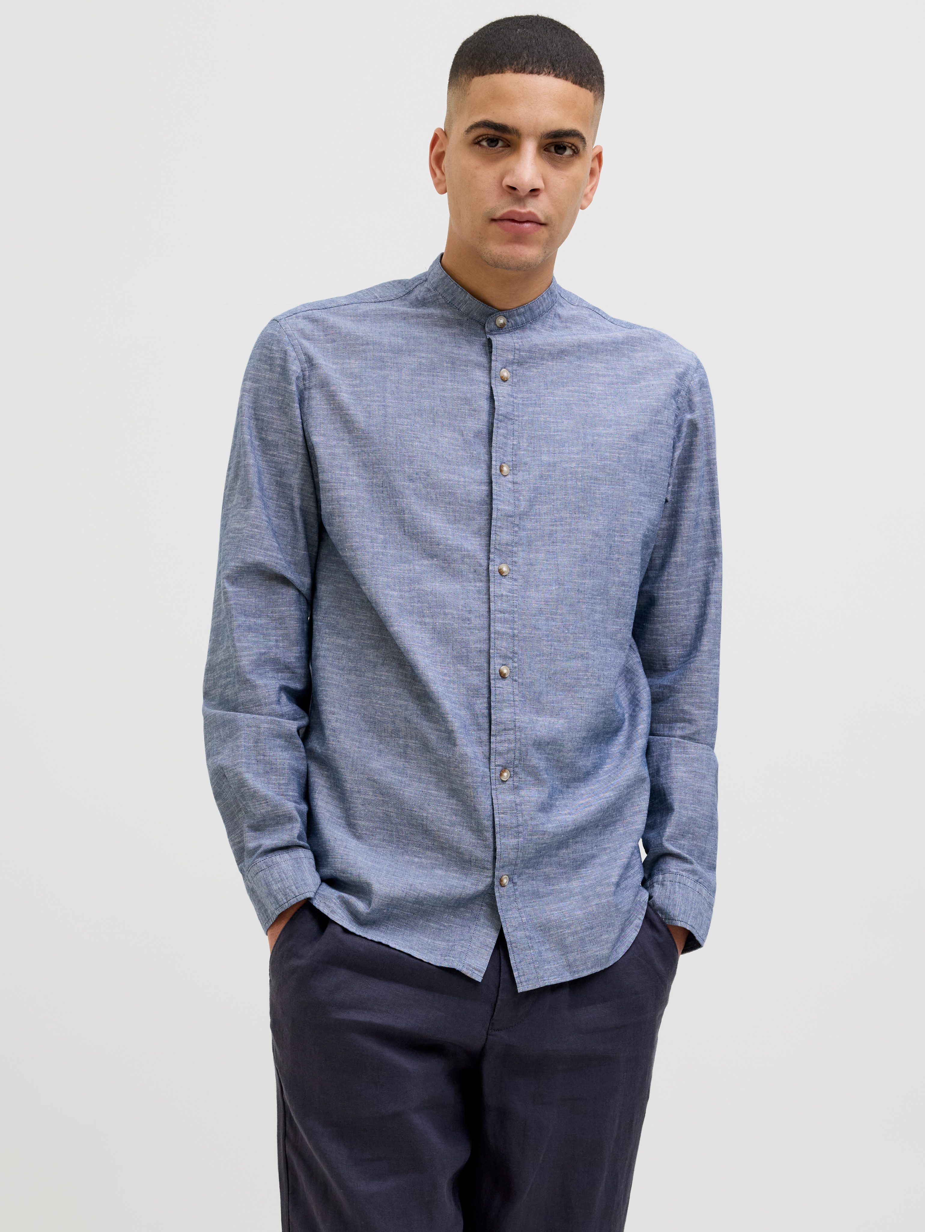 Jack & Jones Langarmhemd JJESUMMER BAND SHIRT LS SN mit Bandkragen günstig online kaufen