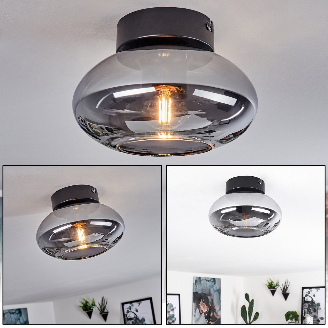 hofstein Deckenleuchte »Pietramelara« Deckenlampe aus Metall/Glas in Schwar günstig online kaufen