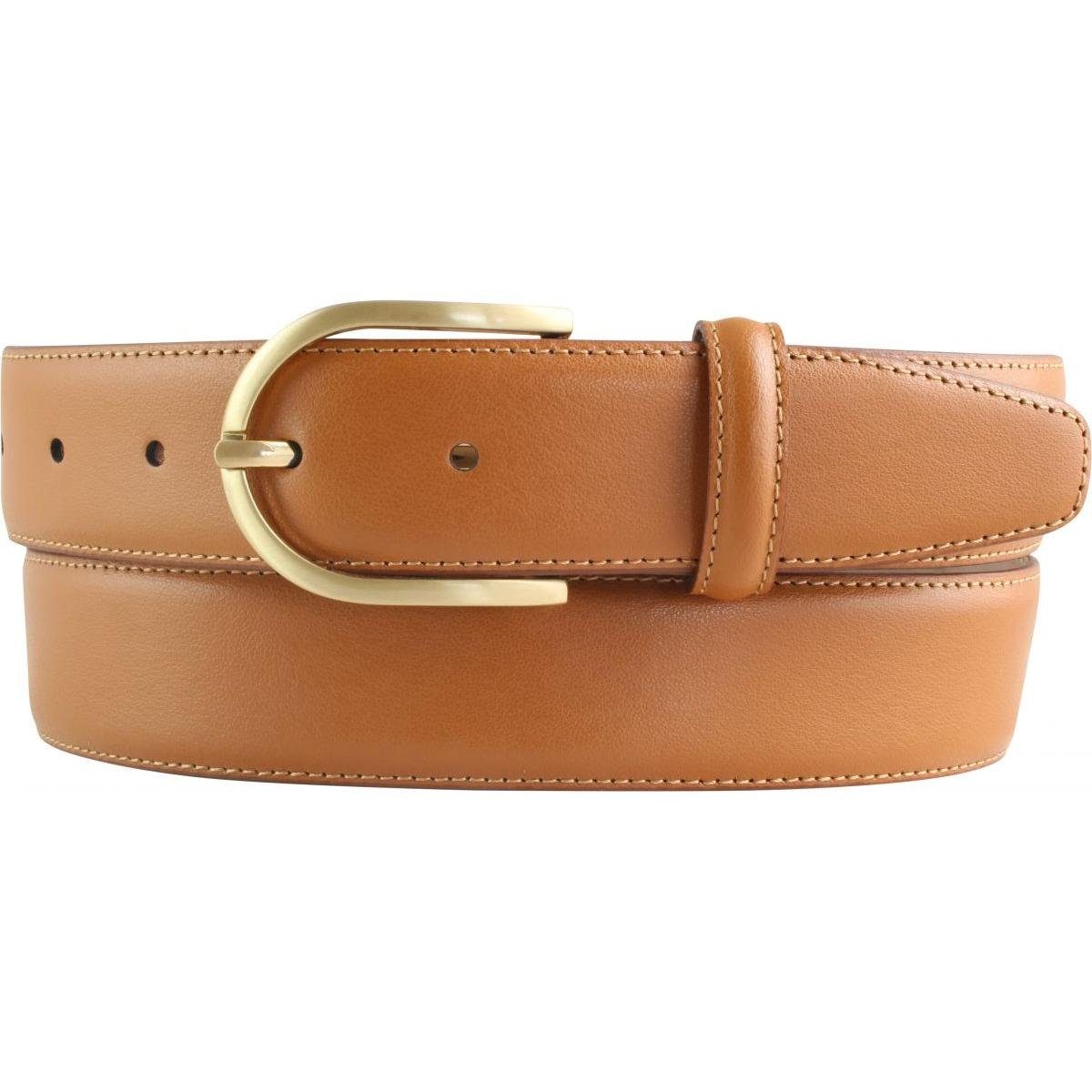 BELTINGER Ledergürtel Damen-Gürtel aus Vollrindleder mit Steppnaht 3,5 cm - Bombierter Leder Tabac, Gold