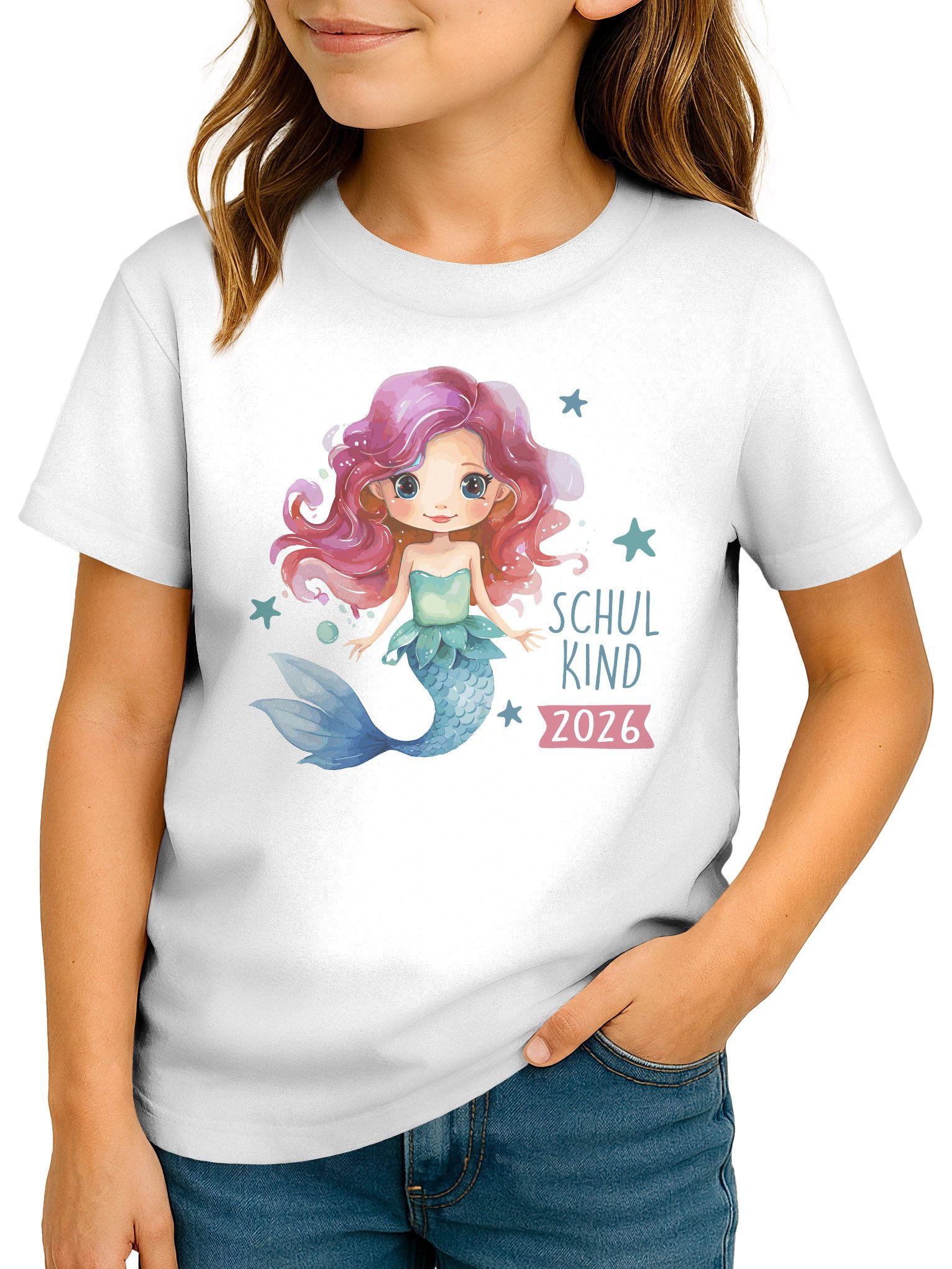 SpecialMe Print-Shirt Mädchen Einschulung T-Shirt 2026 Meerjungfrau – Schulkind 2026 Shirt