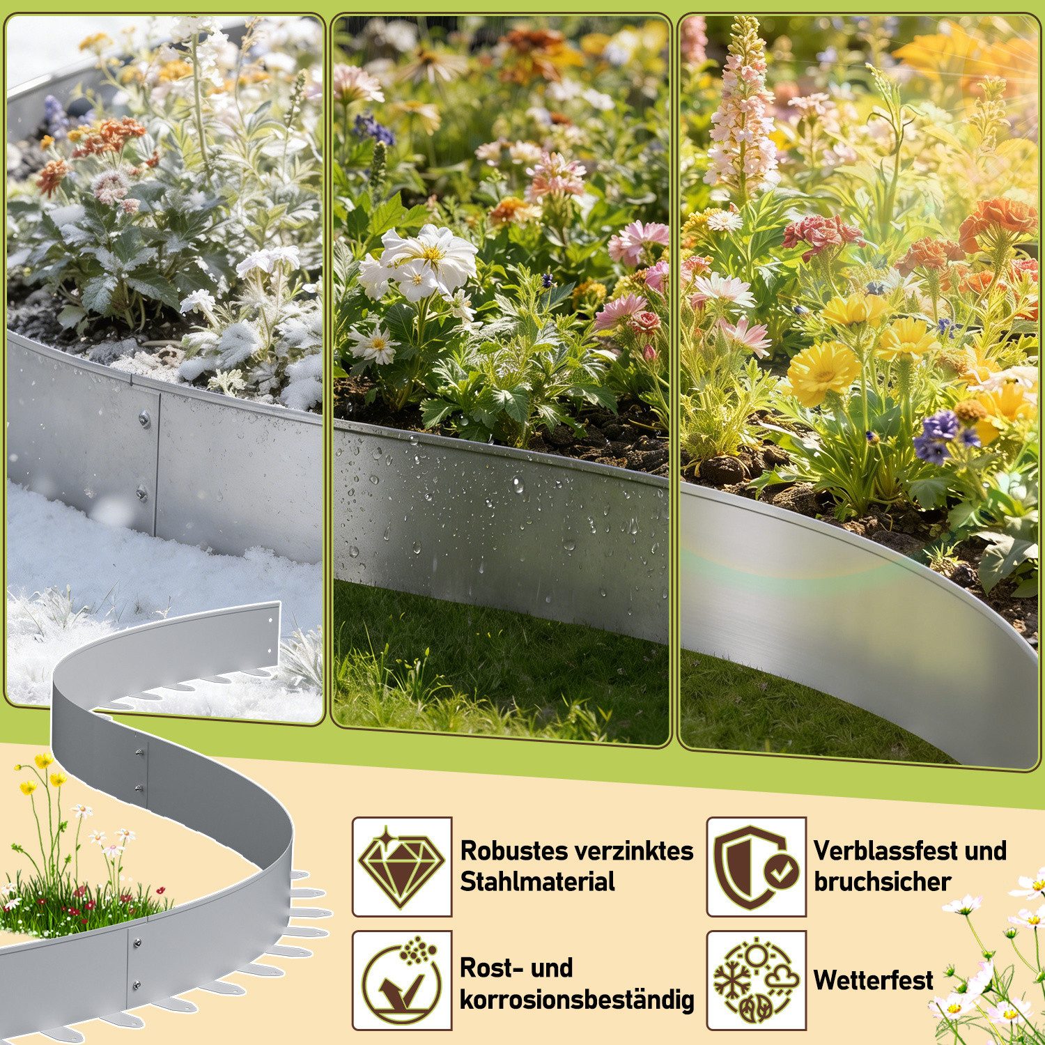 Clanmacy Rasenkante Metall-Rasenkante 5cm hoch – Rasenumrandung 100 x 5 cm, 5 m Set, Silber