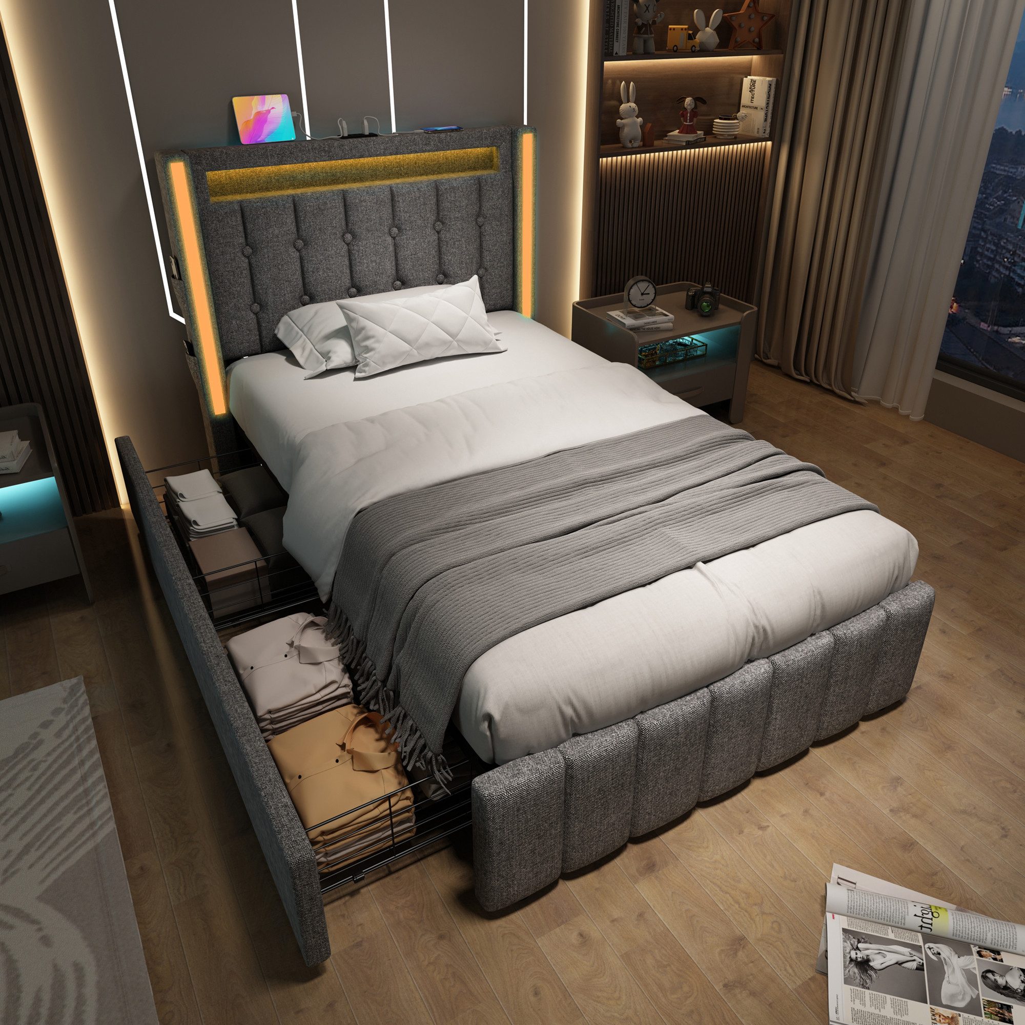 STILVORA Polsterbett 90x200 Jugendbett mit Stauraum, günstig online kaufen
