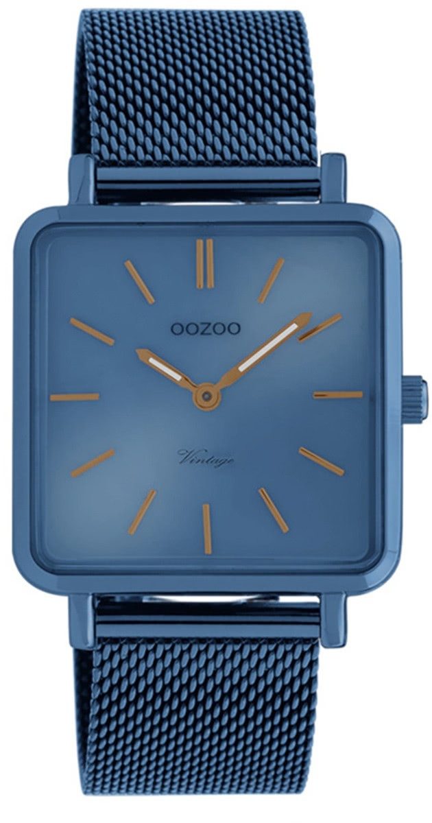 OOZOO Quarzuhr Oozoo Damen Armbanduhr blau Analog, (Analoguhr), Damenuhr eckig, klein (ca. 29mm) Edelstahlarmband, Fashion-Style
