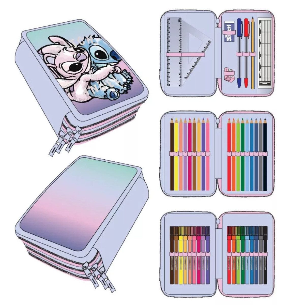 Lilo & Stitch Federmäppchen Disney Lilo & Stitch Federmäppchen 3 Etagen gefüllt