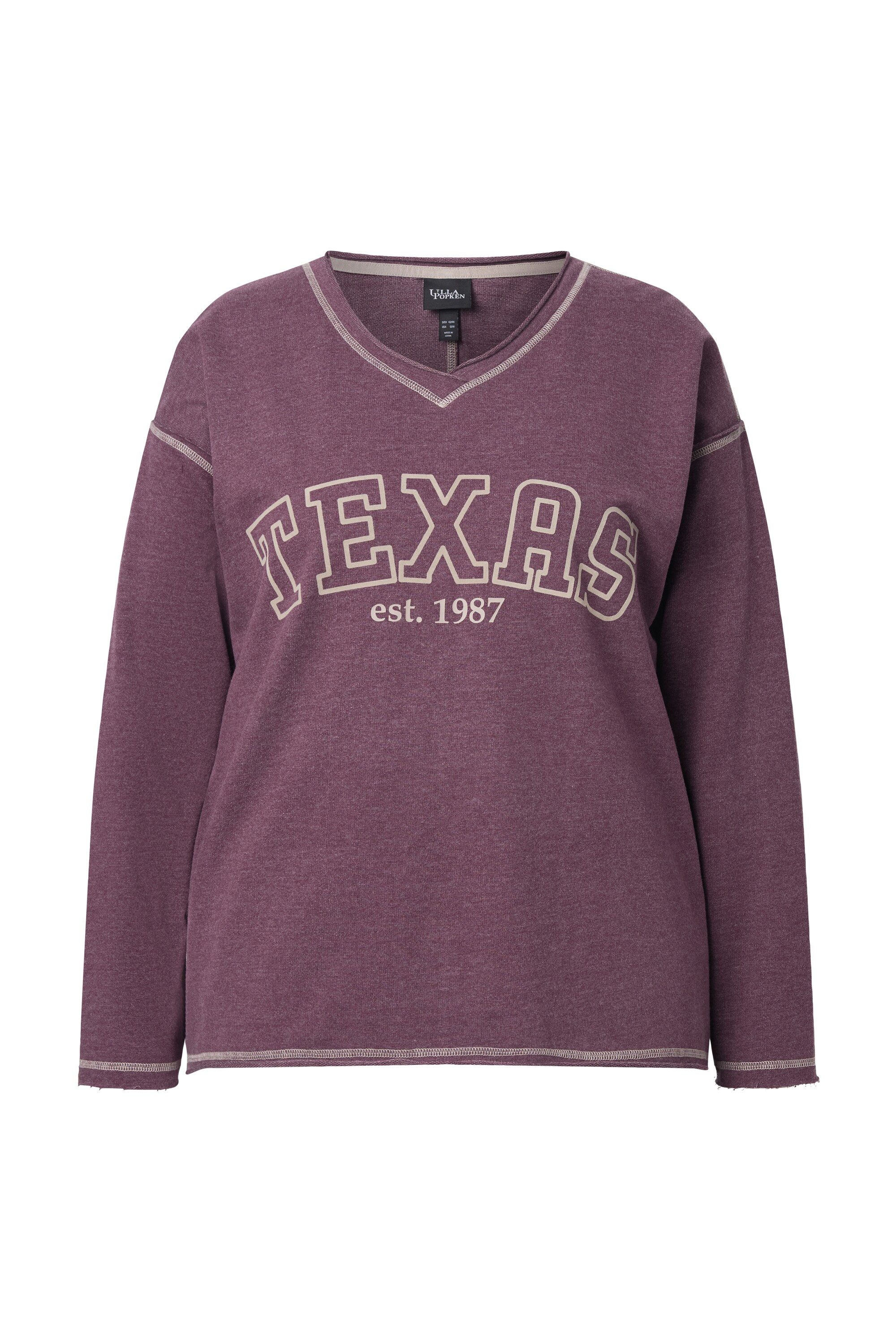 Ulla Popken Sweatshirt Sweatshirt Texas V-Ausschnitt Langarm Rollkanten günstig online kaufen