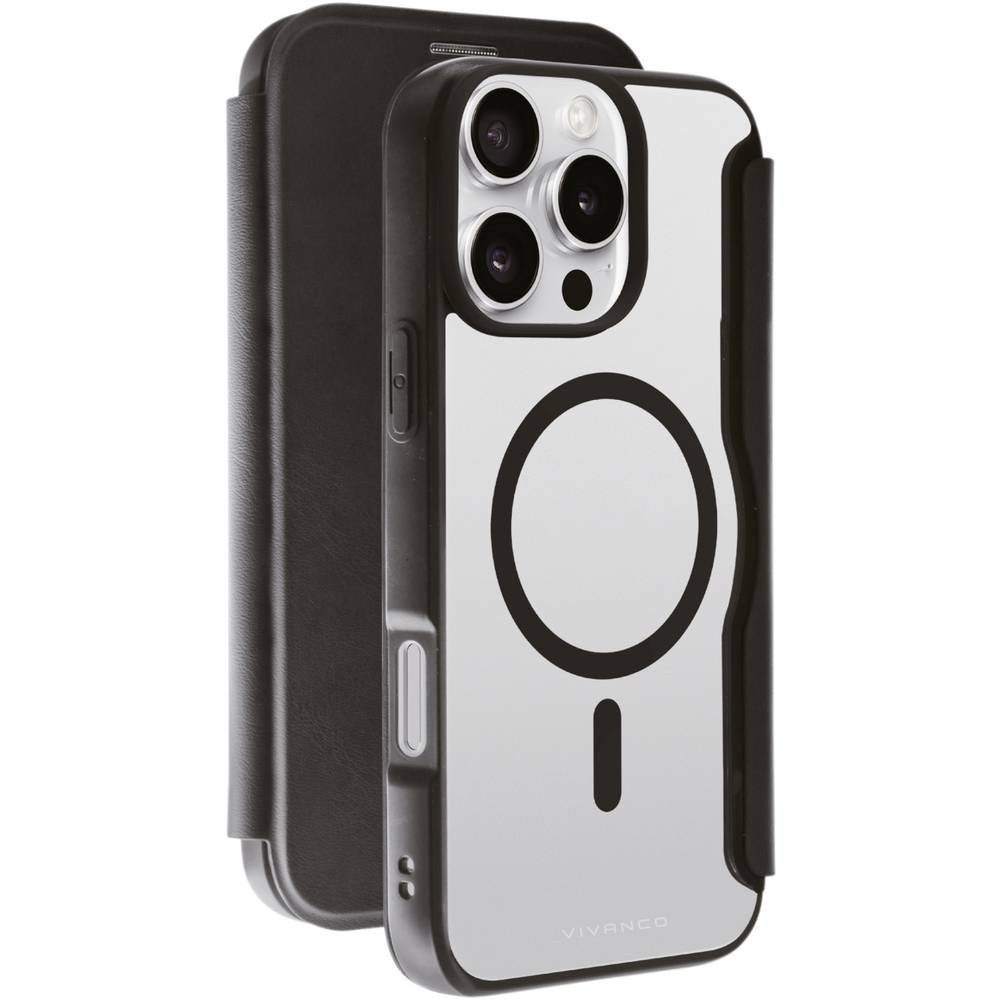 Vivanco Handyhülle Wallet für iPhone 16 Pro Max, 2.0m Fall-MagSafe Support 64241, Induktives Laden, Sanddicht, Spritzwasserfest, Staubdicht, Stoßfest