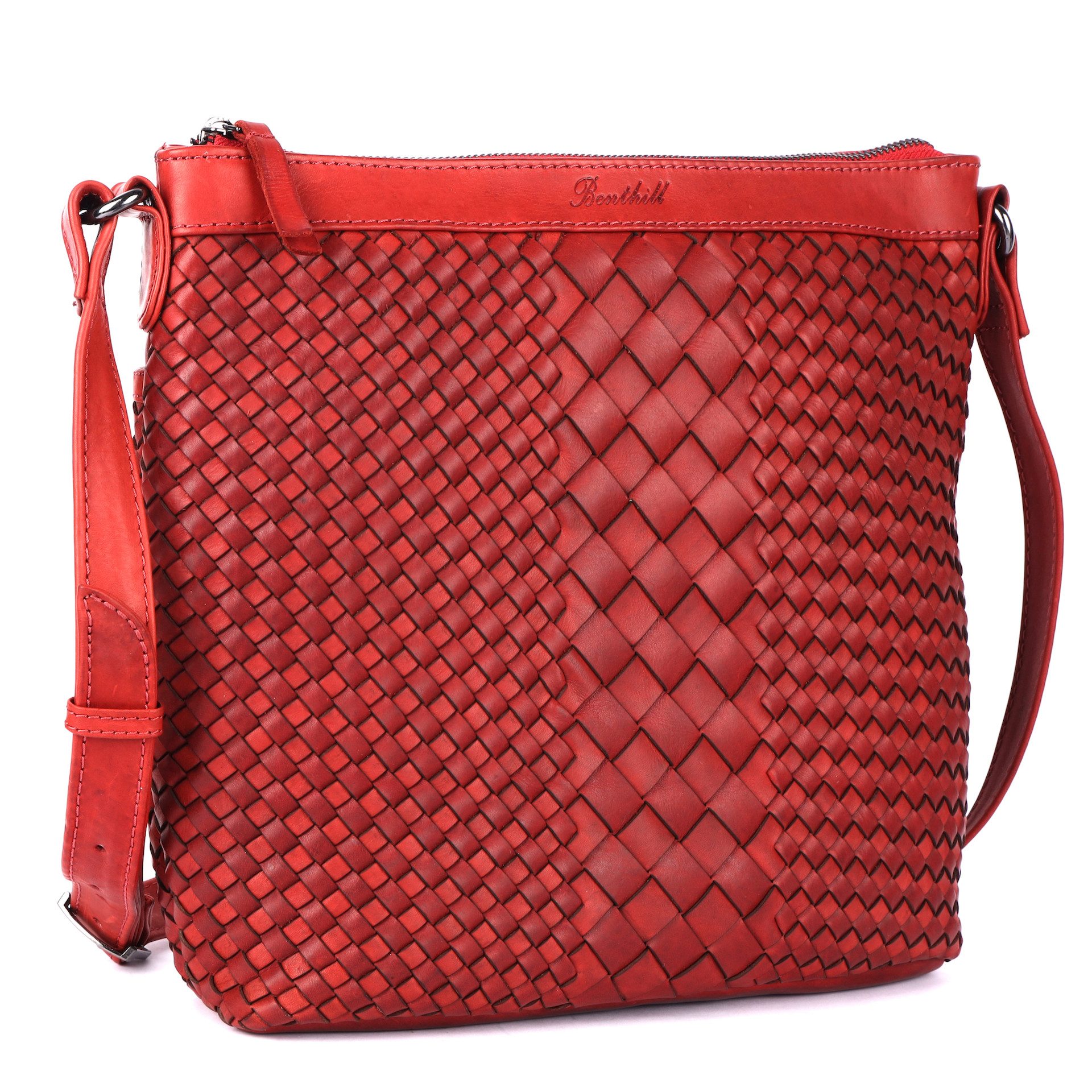 Benthill Umhängetasche Damen Echt Leder Umhängetasche Vintage Handtasche geflochtenem Muster, Schultergurt / Umhängegurt Reißverschlussfach