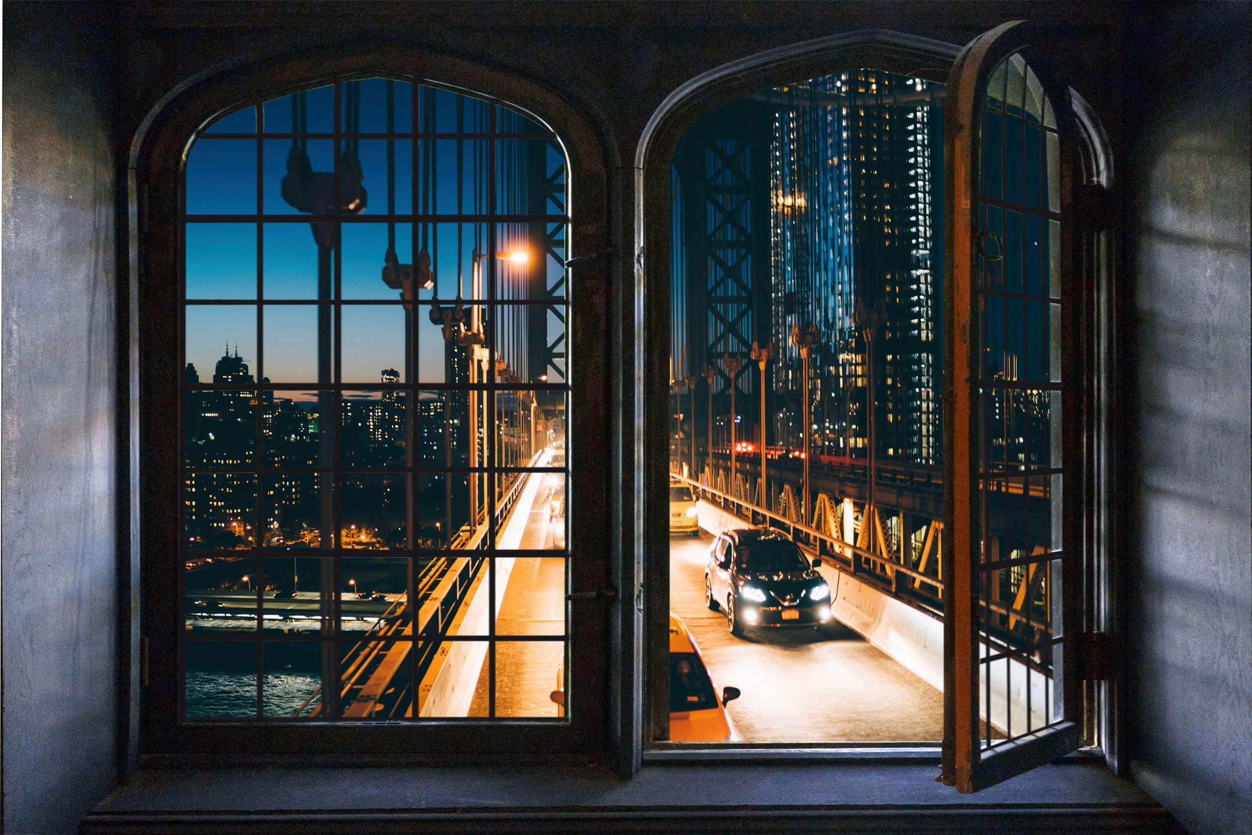 queence Wandsticker Stadt bei Nacht, Wandsticker, Wandbild, selbstklebend, 3D, Fenster